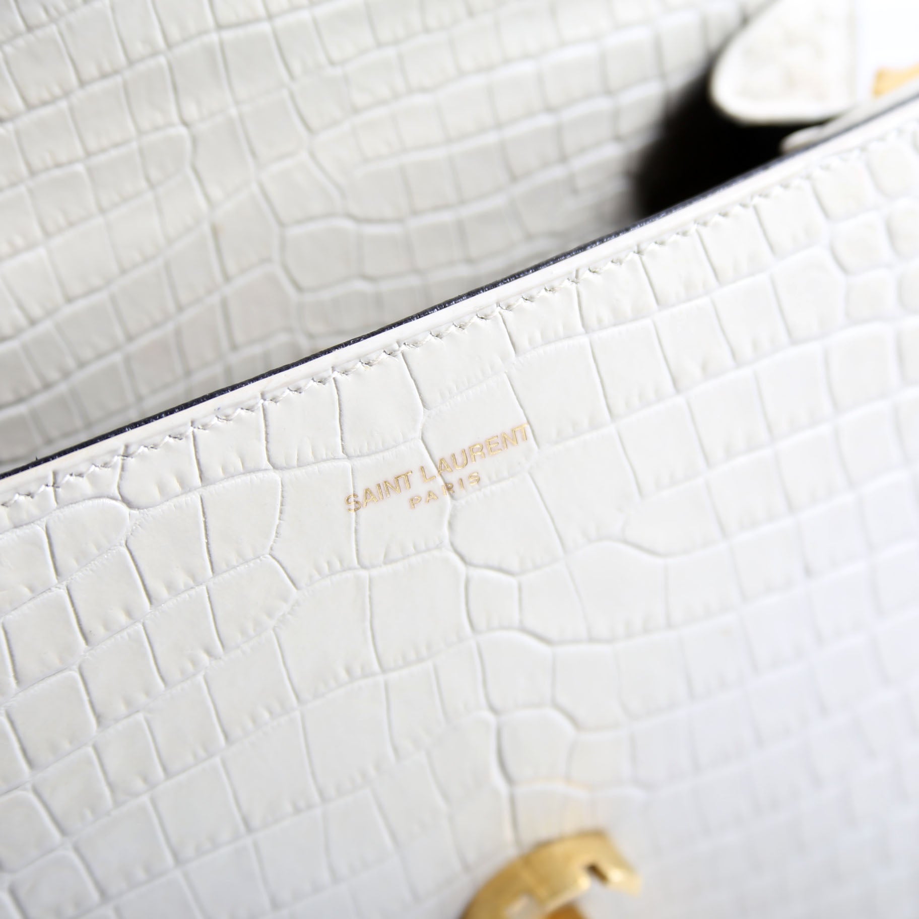 623930 Cassandra Croc Embossed Top Handle Cream