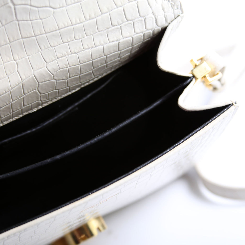 623930 Cassandra Croc Embossed Top Handle Cream