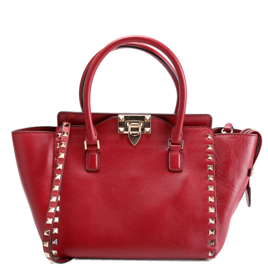 Rockstud Double Handle Tote Small Maroon