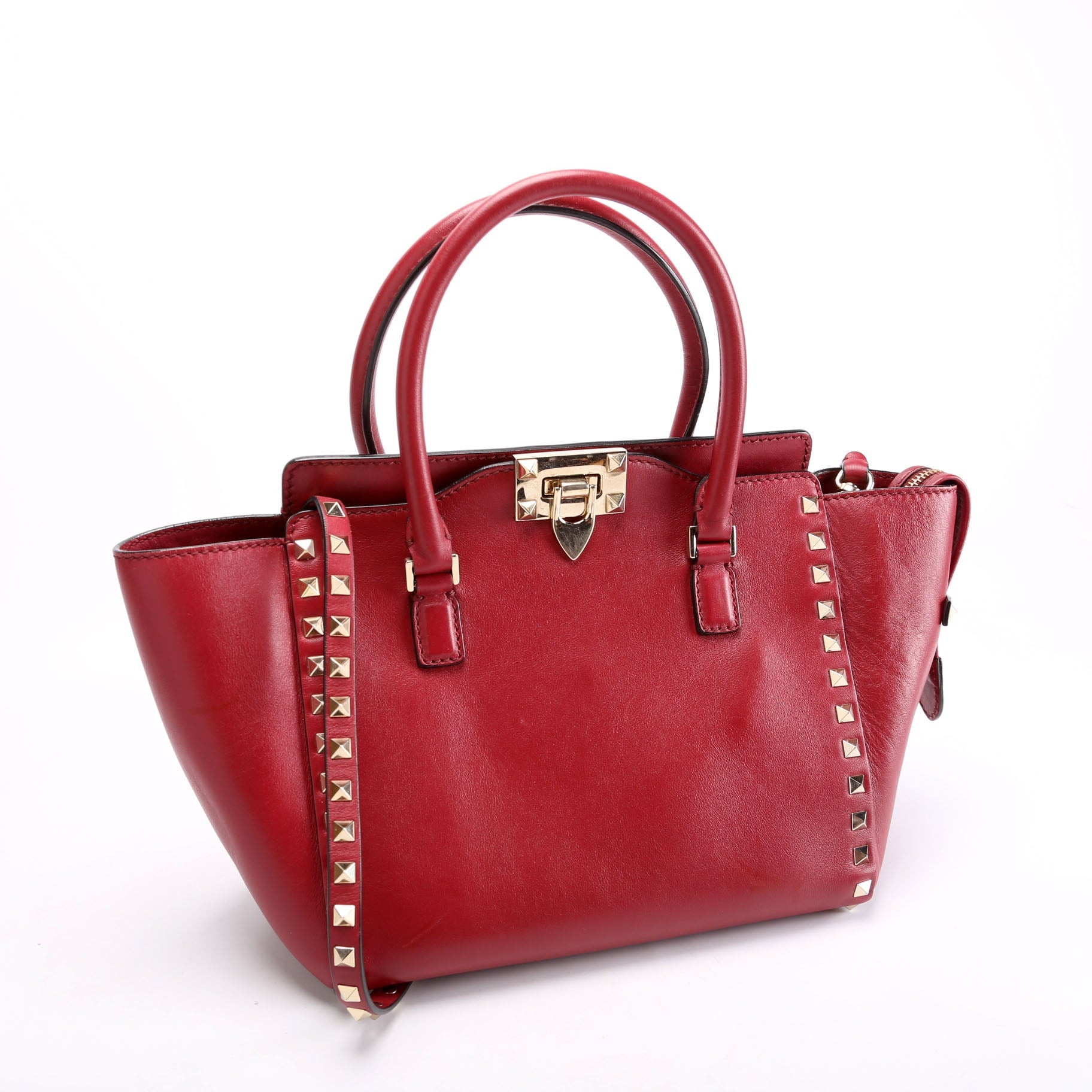 Rockstud Double Handle Tote Small Maroon
