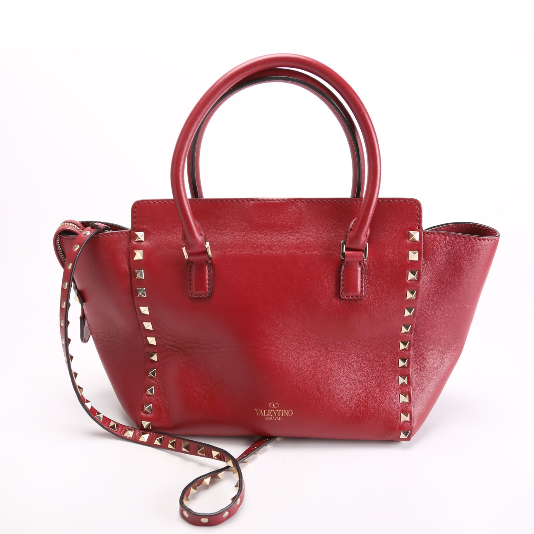 Rockstud Double Handle Tote Small Maroon
