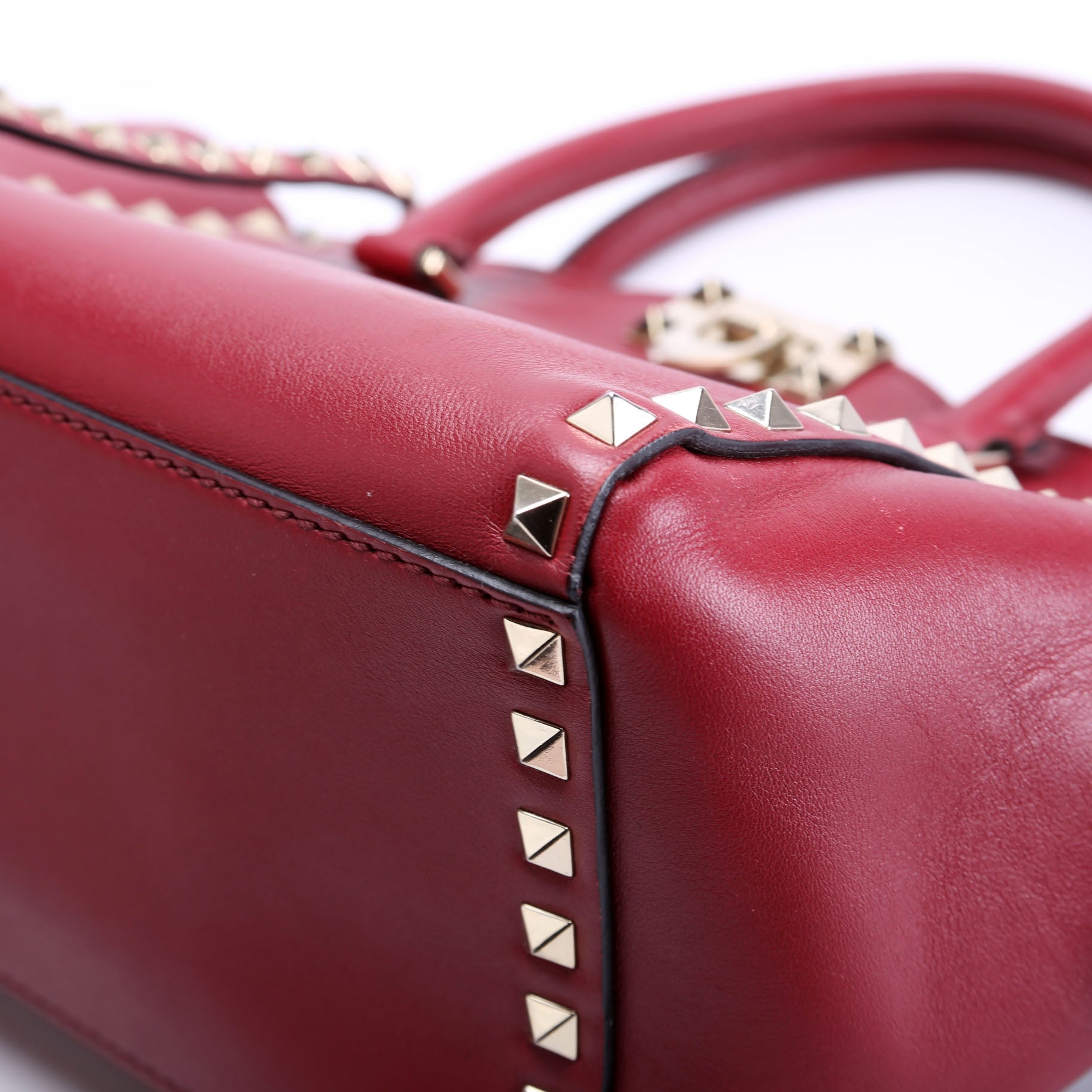 Rockstud Double Handle Tote Small Maroon