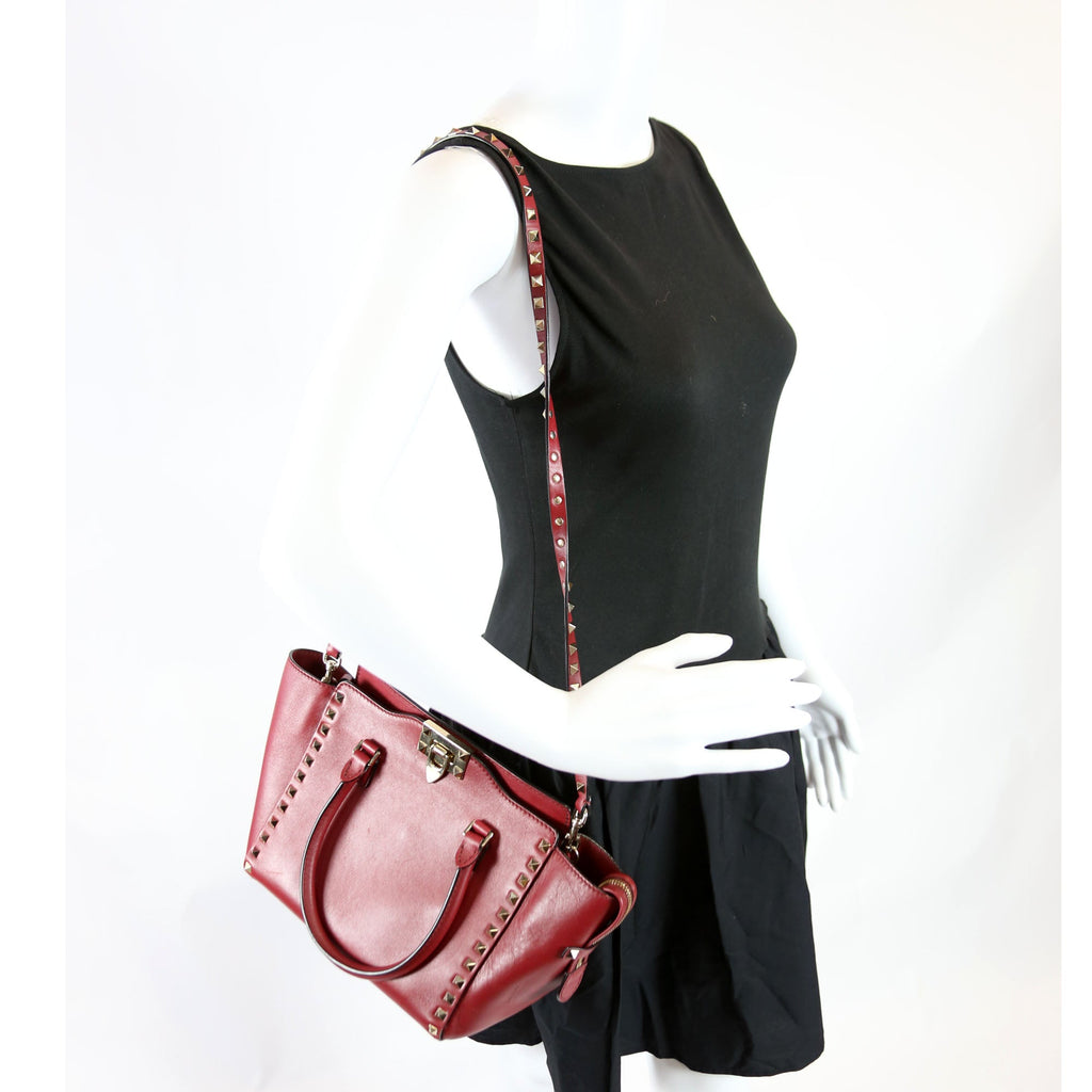 Rockstud Double Handle Tote Small Maroon