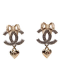 CC Strass Bow Heart Drop Stud Earrings