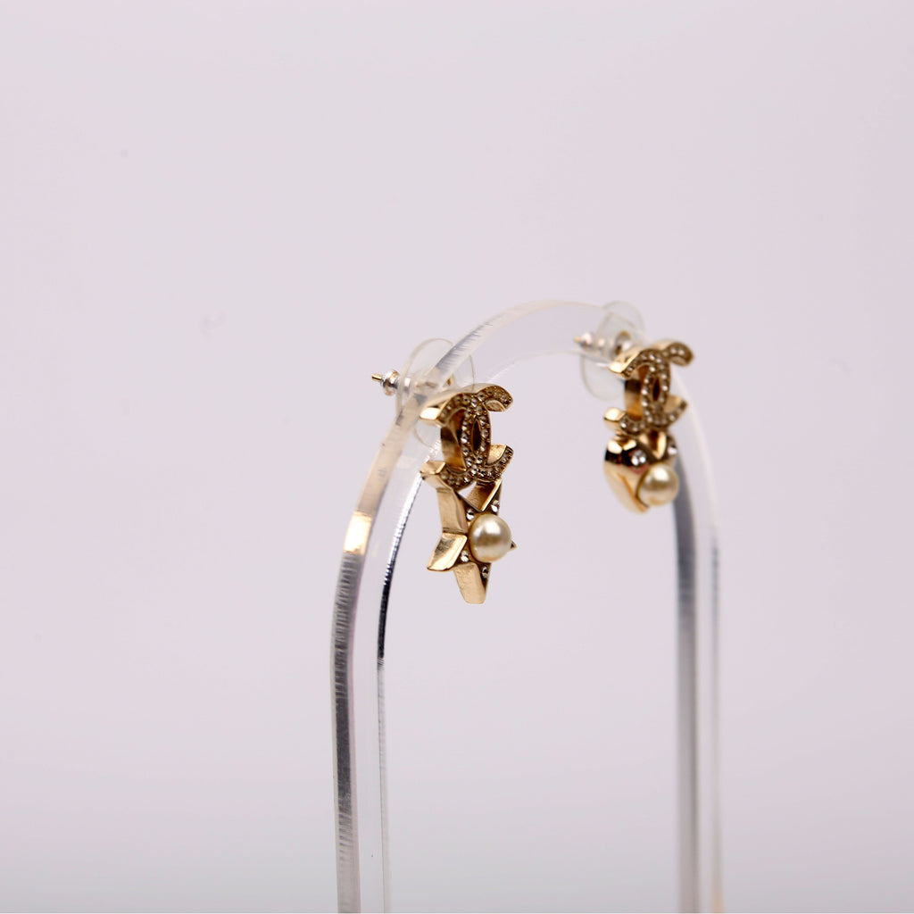Strass CC And Faux Pearl Heart And Star Drop Earrings Gold