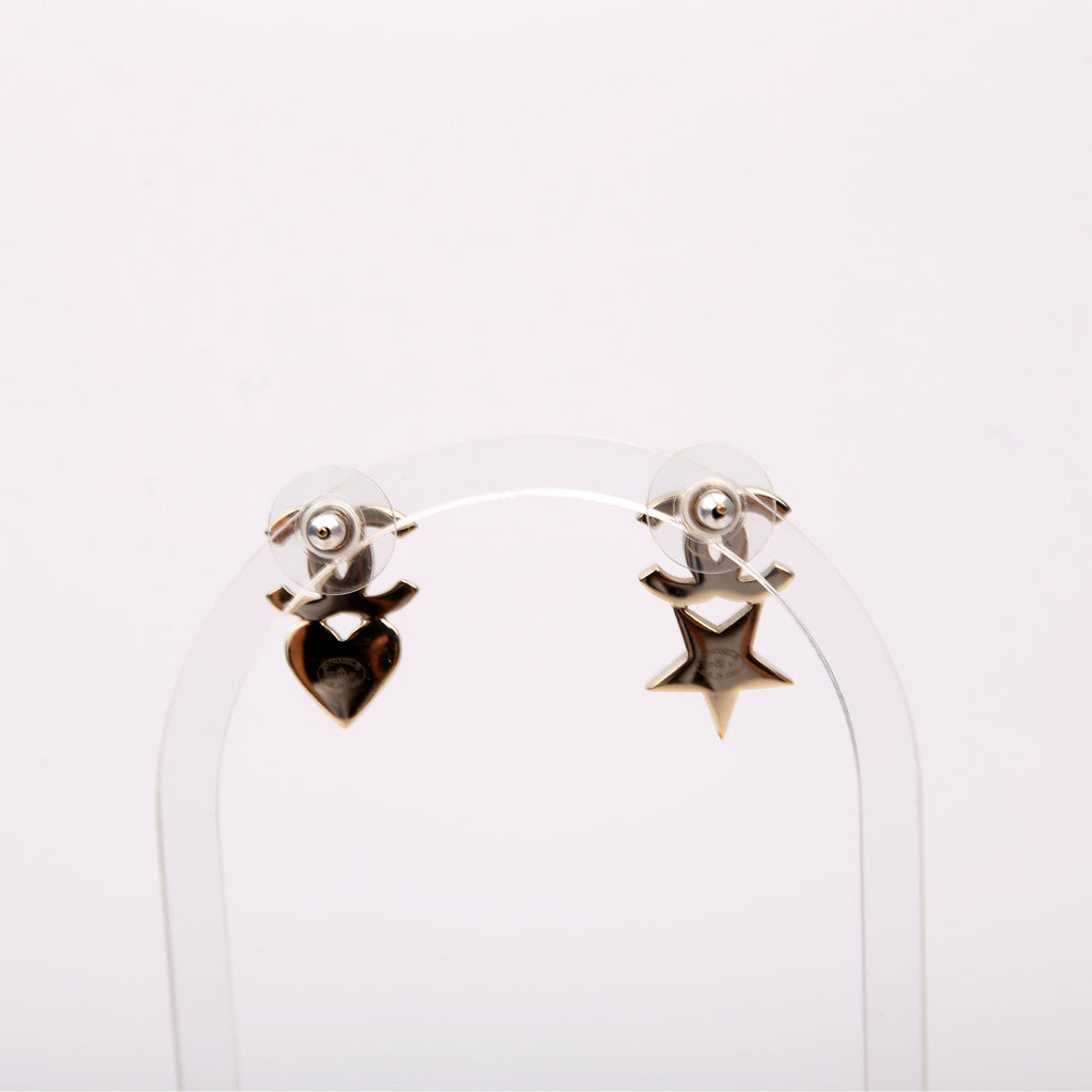 Strass CC And Faux Pearl Heart And Star Drop Earrings Gold