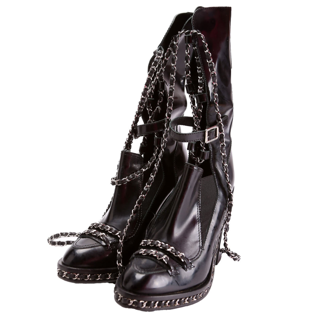 Chained Patent Tall Combat Boots Size 38.5