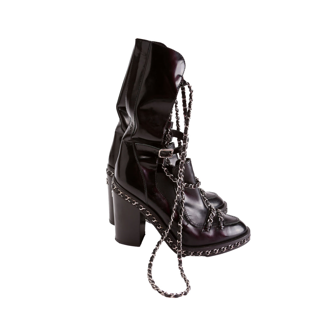 Chained Patent Tall Combat Boots Size 38.5