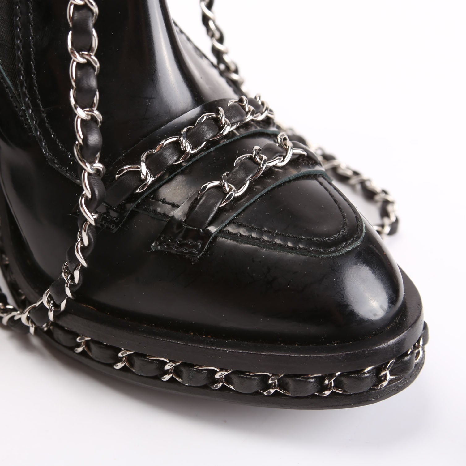 Chained Patent Tall Combat Boots Size 38.5