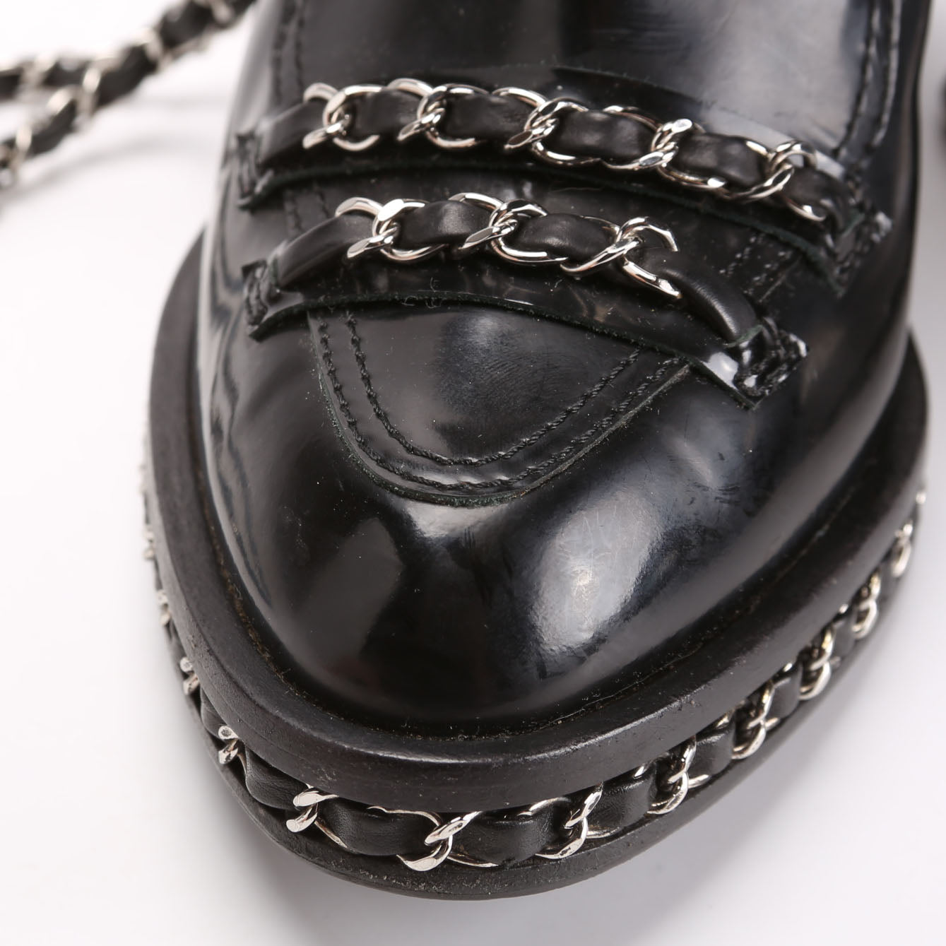 Chained Patent Tall Combat Boots Size 38.5
