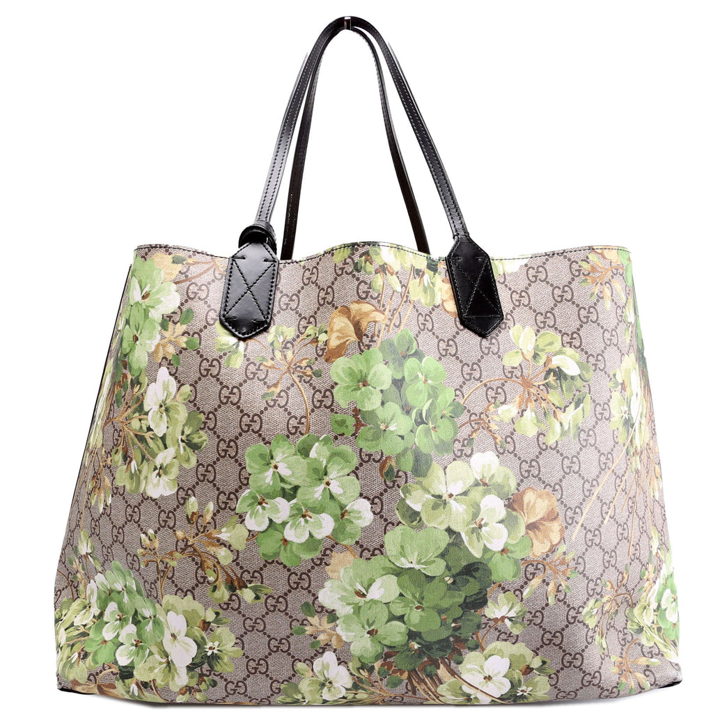 368568 GG Blooms Reverse Medium Tote Beige/Green/Black