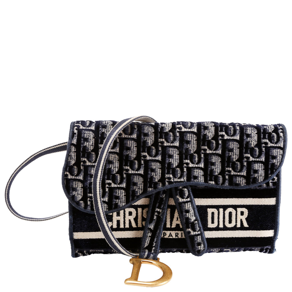 Slim Saddle Belt Bag Velvet Oblique Navy/Beige