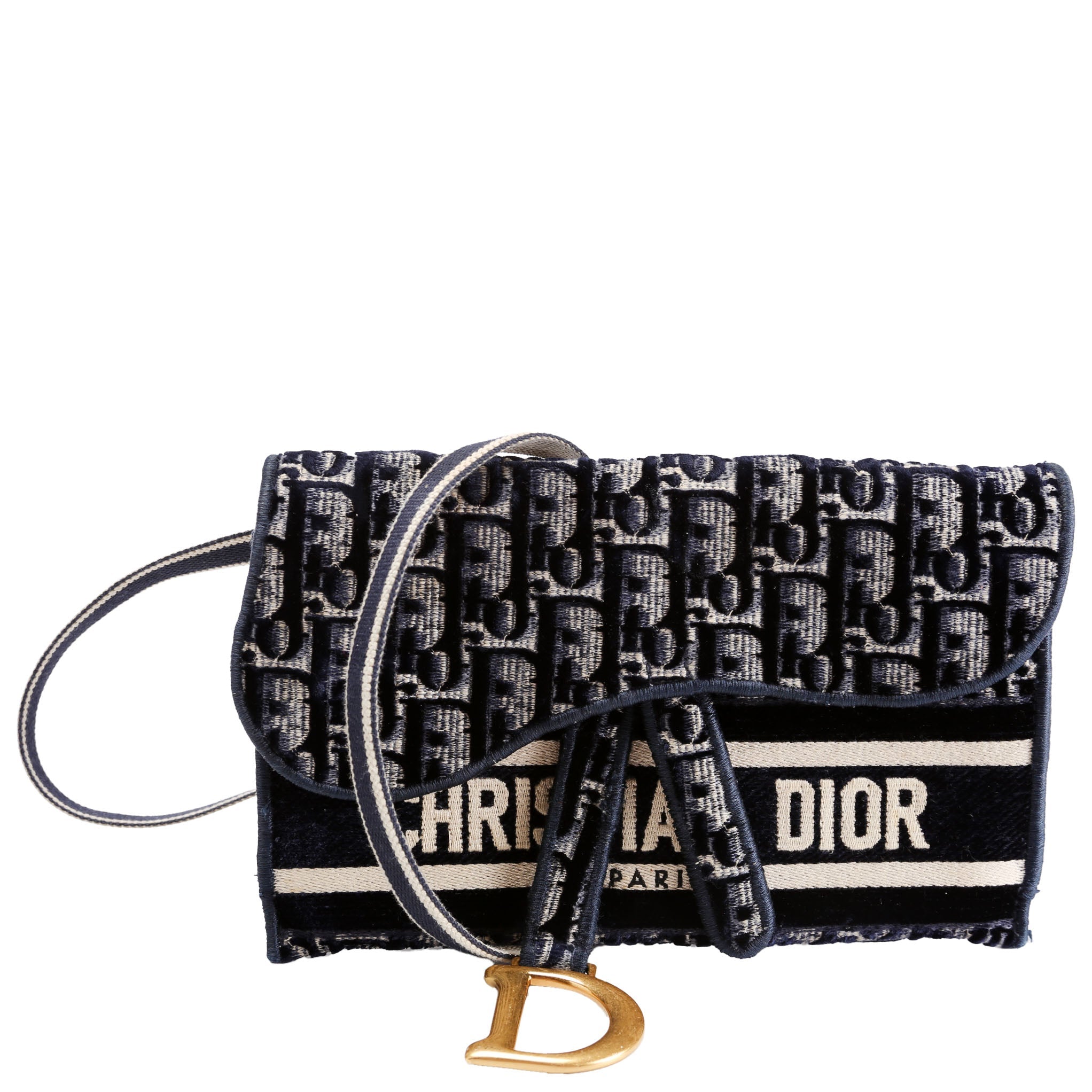 Slim Saddle Belt Bag Velvet Oblique Navy/Beige