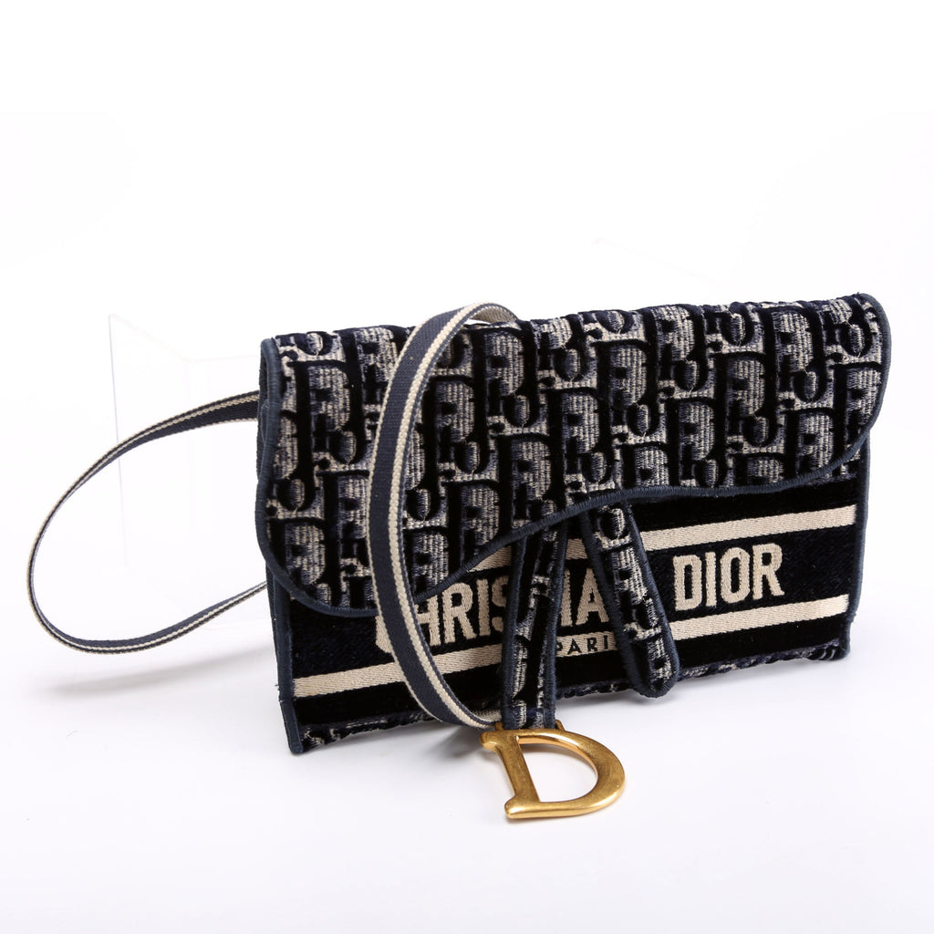 Slim Saddle Belt Bag Velvet Oblique Navy/Beige