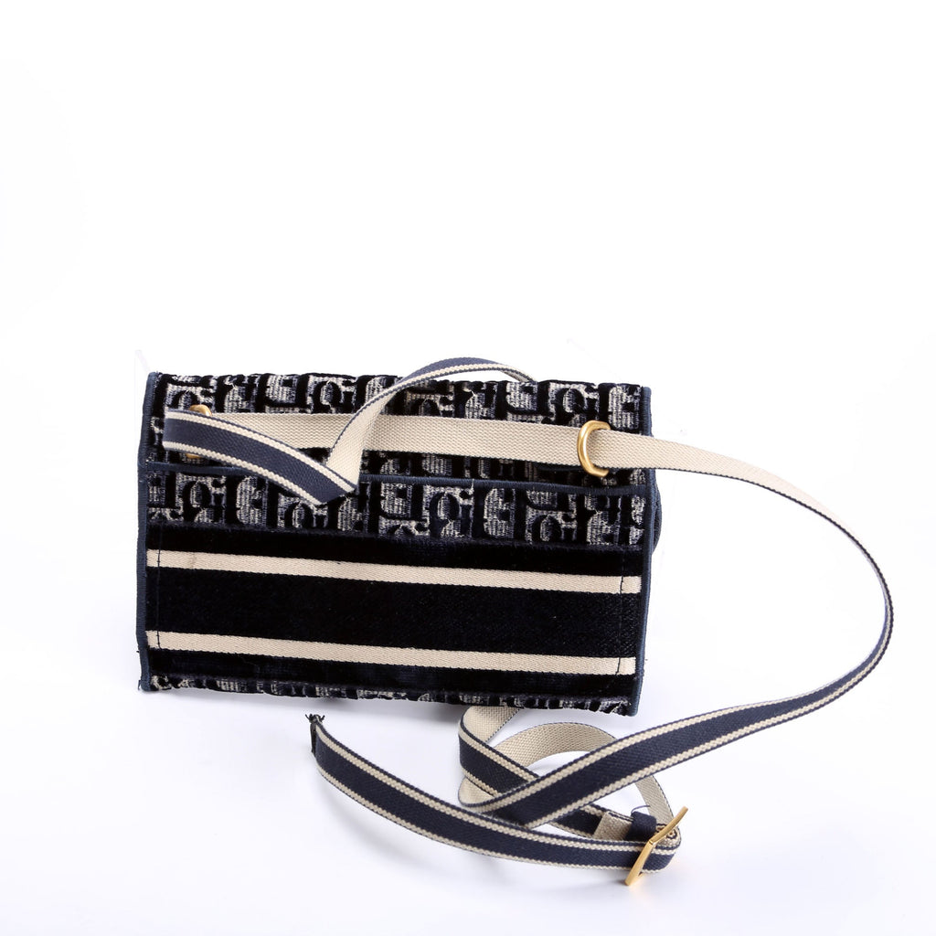 Slim Saddle Belt Bag Velvet Oblique Navy/Beige