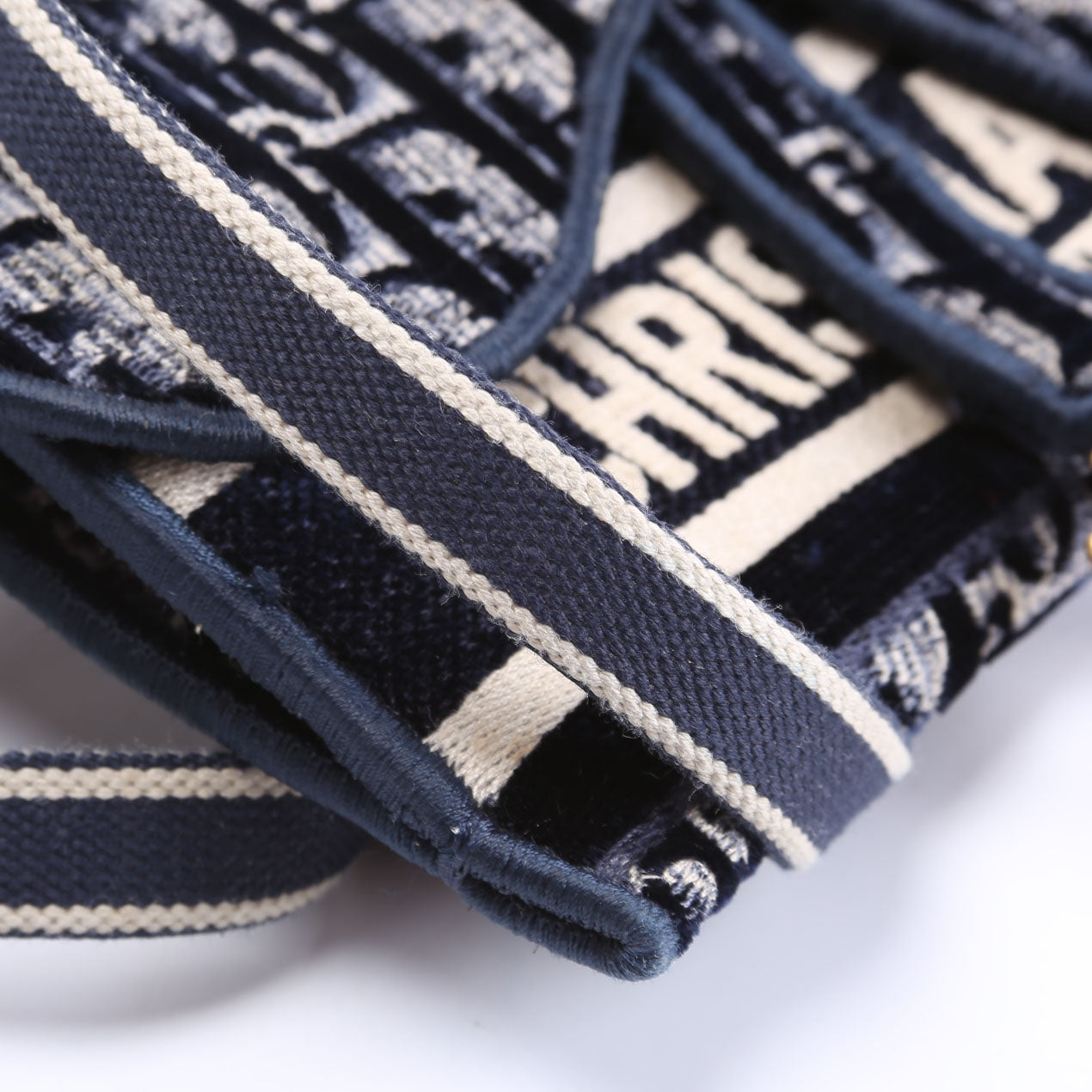 Slim Saddle Belt Bag Velvet Oblique Navy/Beige