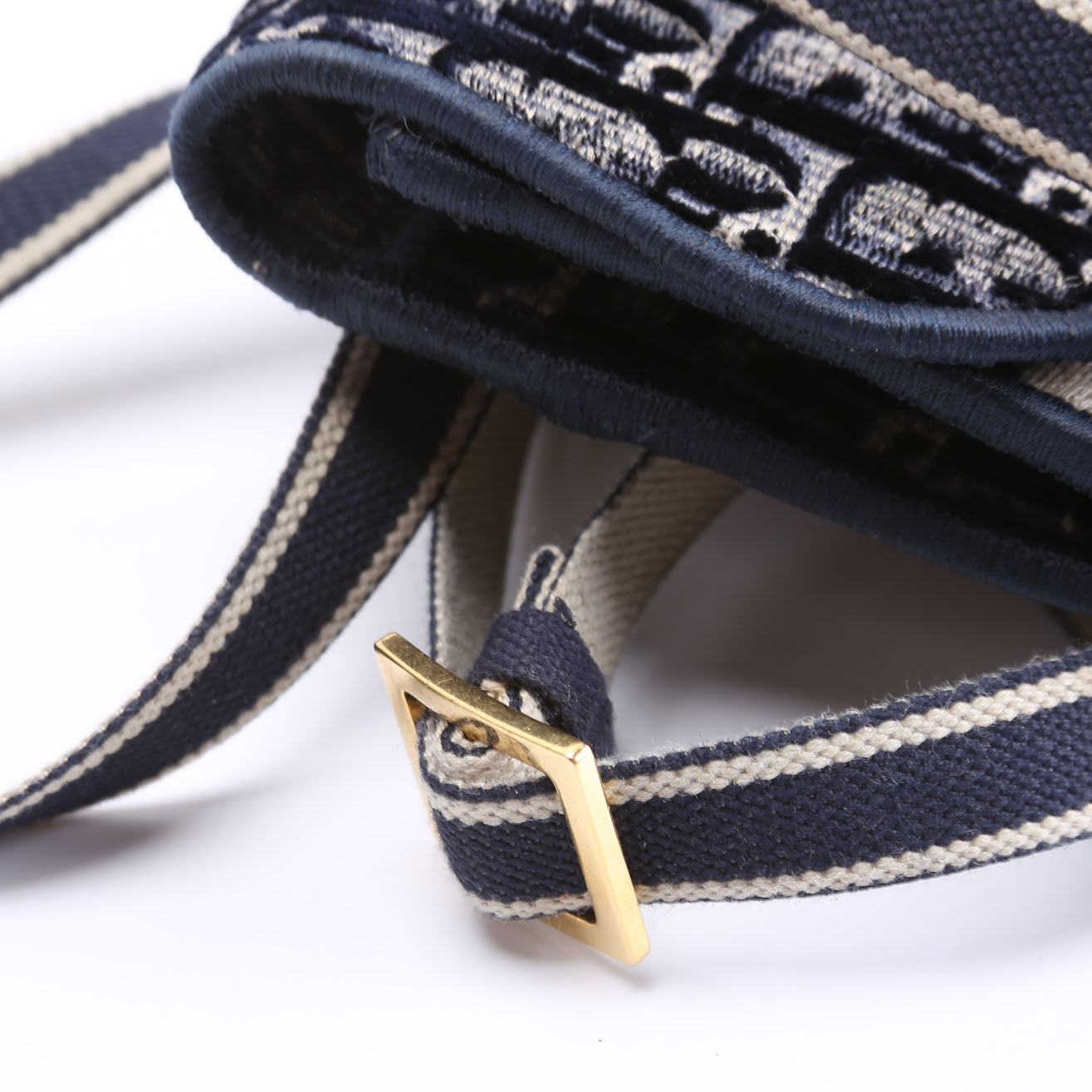 Slim Saddle Belt Bag Velvet Oblique Navy/Beige