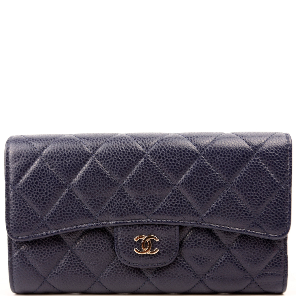 Classic Flap Wallet Long Caviar Navy
