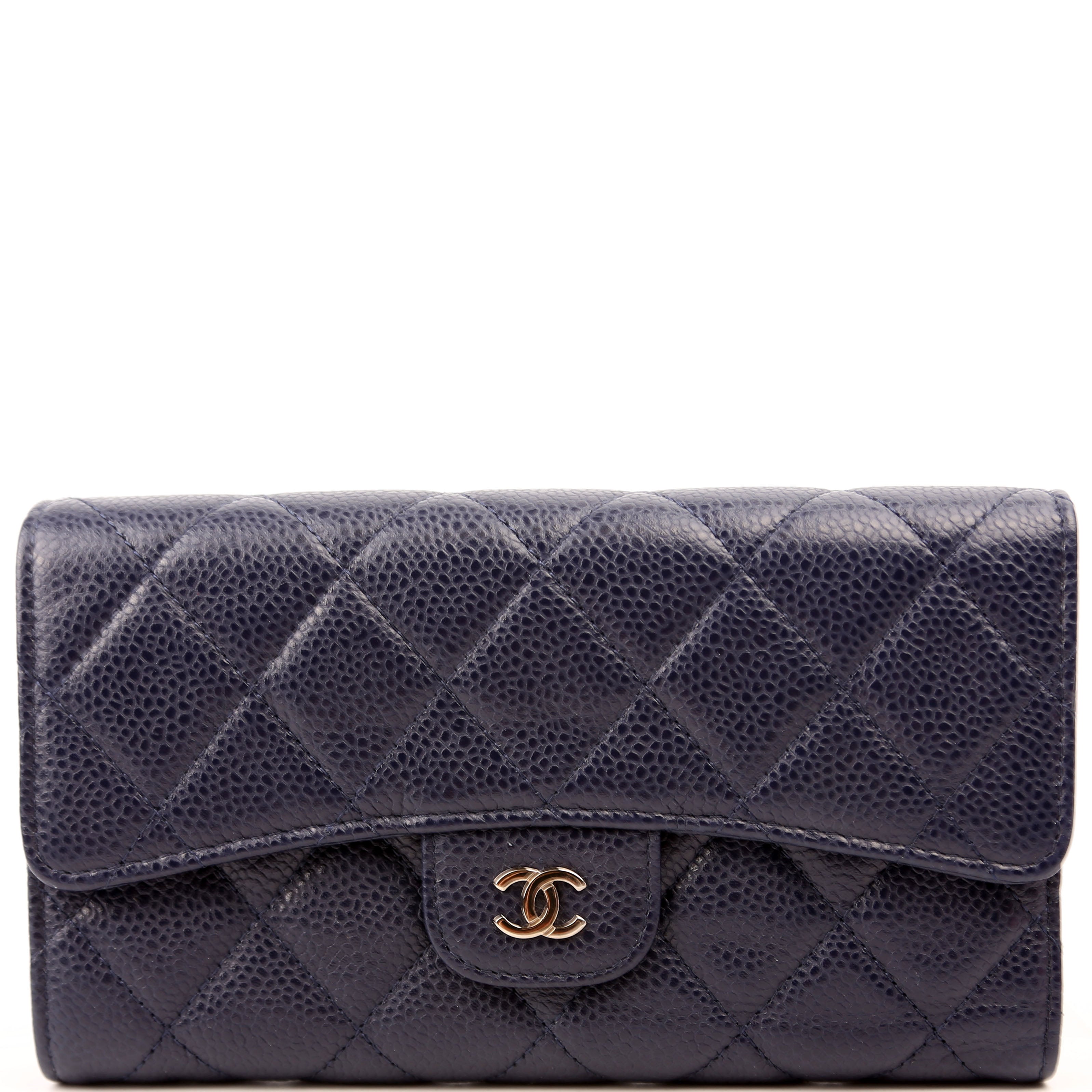 Classic Flap Wallet Long Caviar Navy