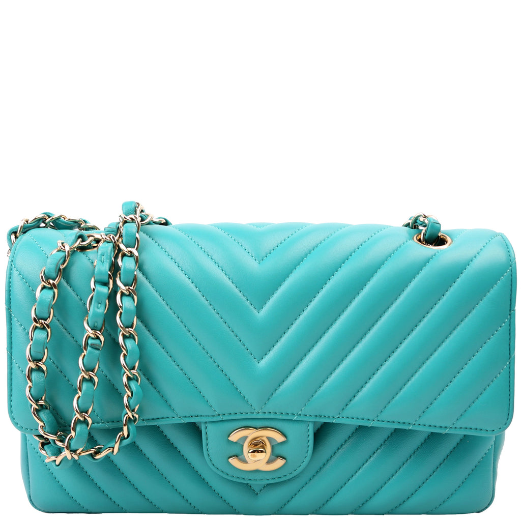 Classic Flap Medium Chevron Lambskin 23M Teal