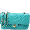 Classic Flap Medium Chevron Lambskin 23M Teal