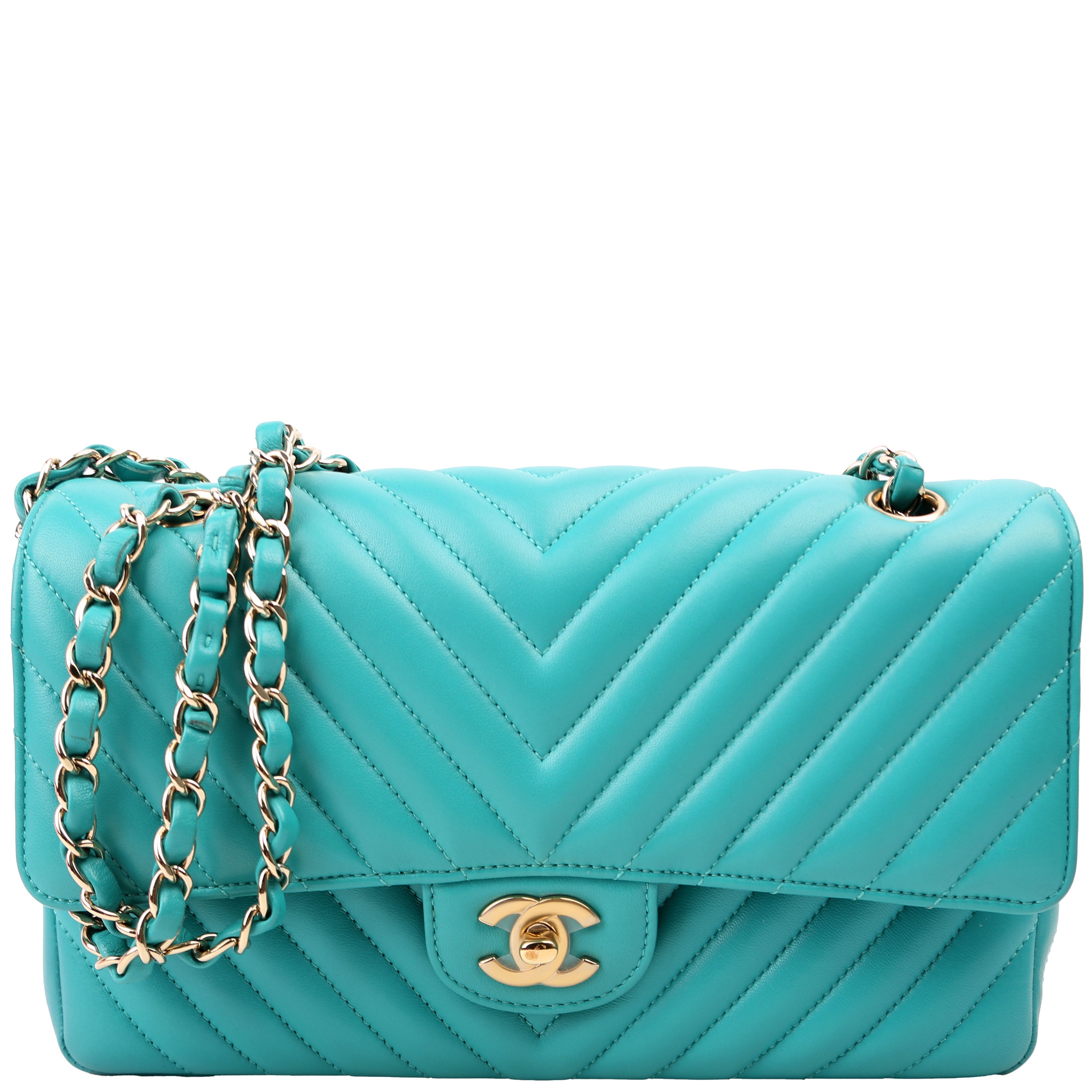 Classic Flap Medium Chevron Lambskin 23M Teal