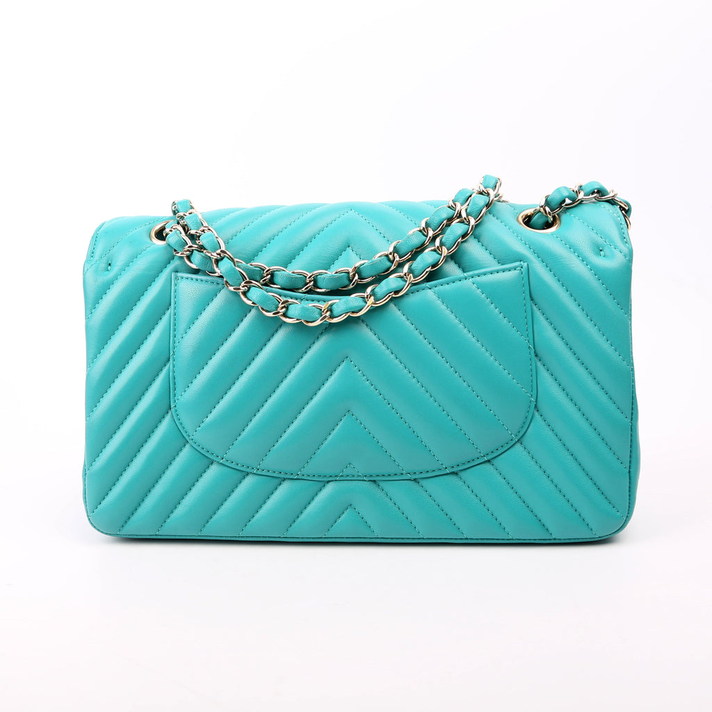 Classic Flap Medium Chevron Lambskin 23M Teal