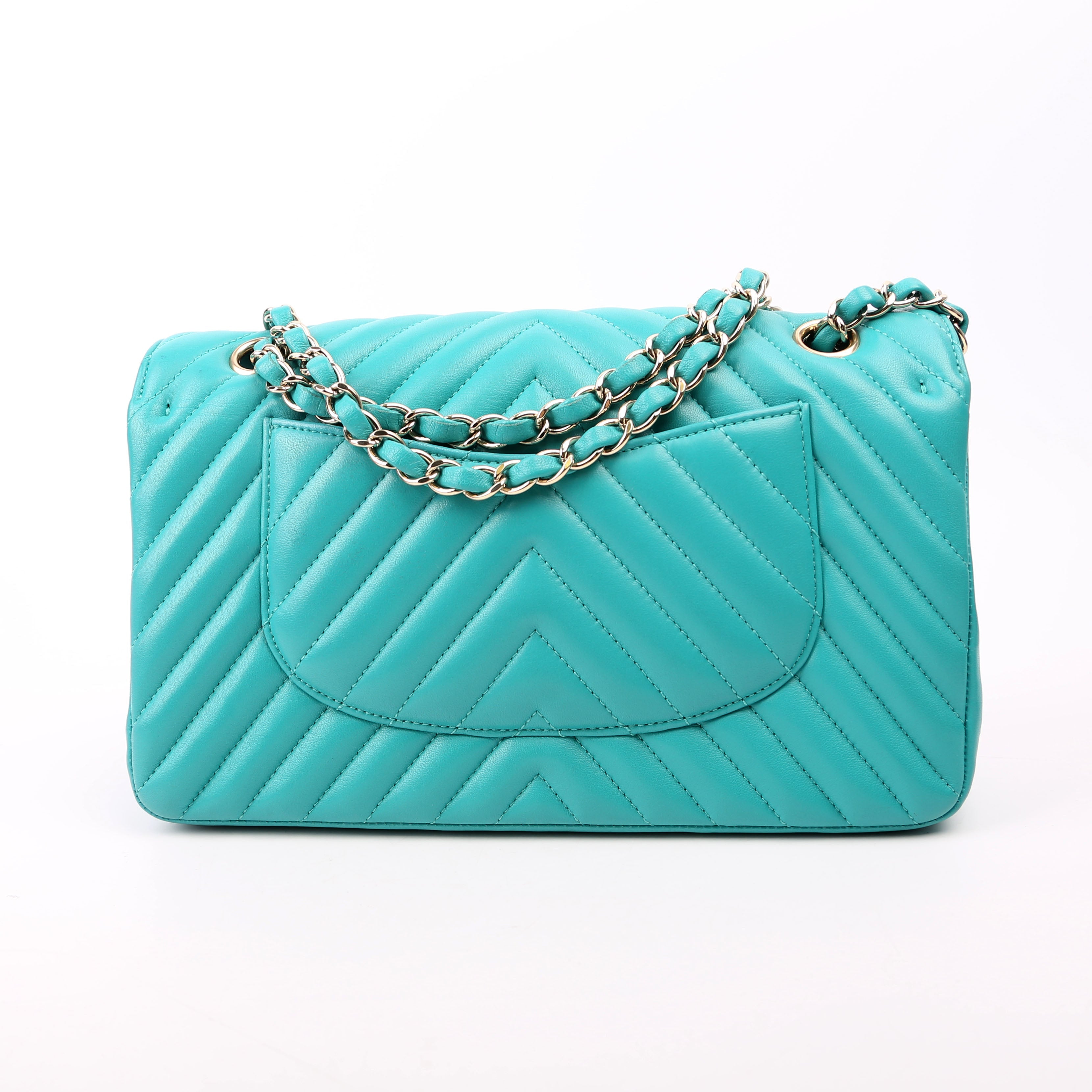 Classic Flap Medium Chevron Lambskin 23M Teal