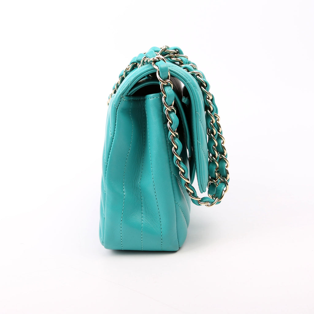 Classic Flap Medium Chevron Lambskin 23M Teal