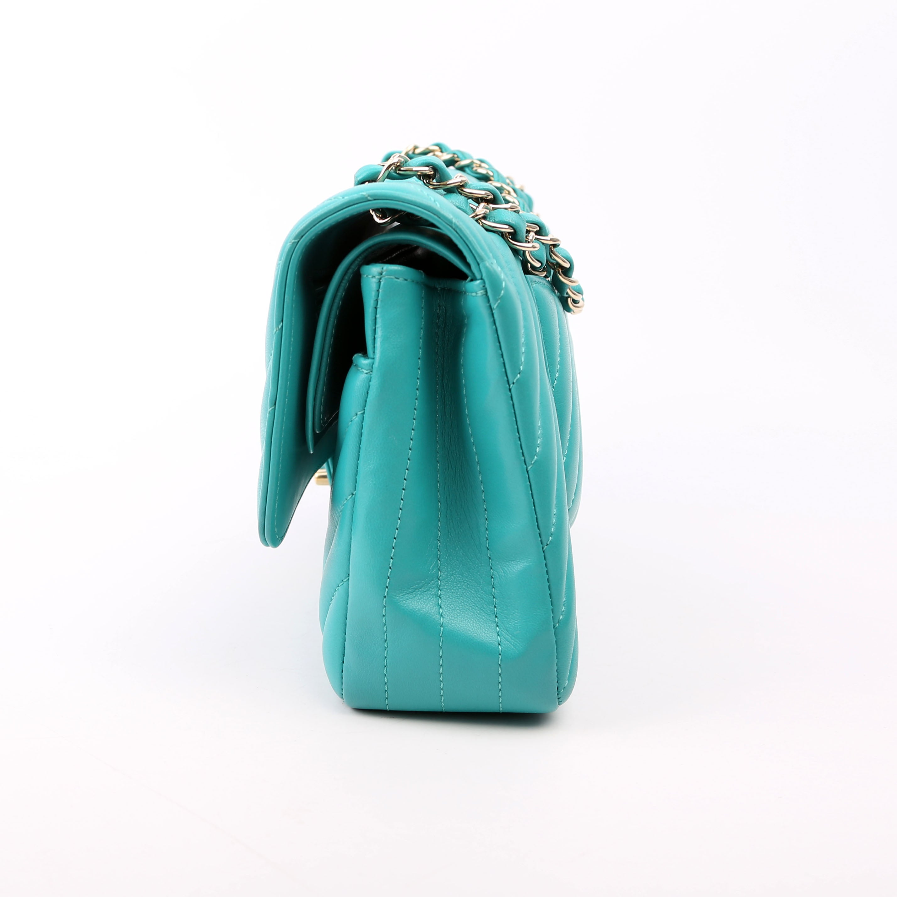 Classic Flap Medium Chevron Lambskin 23M Teal