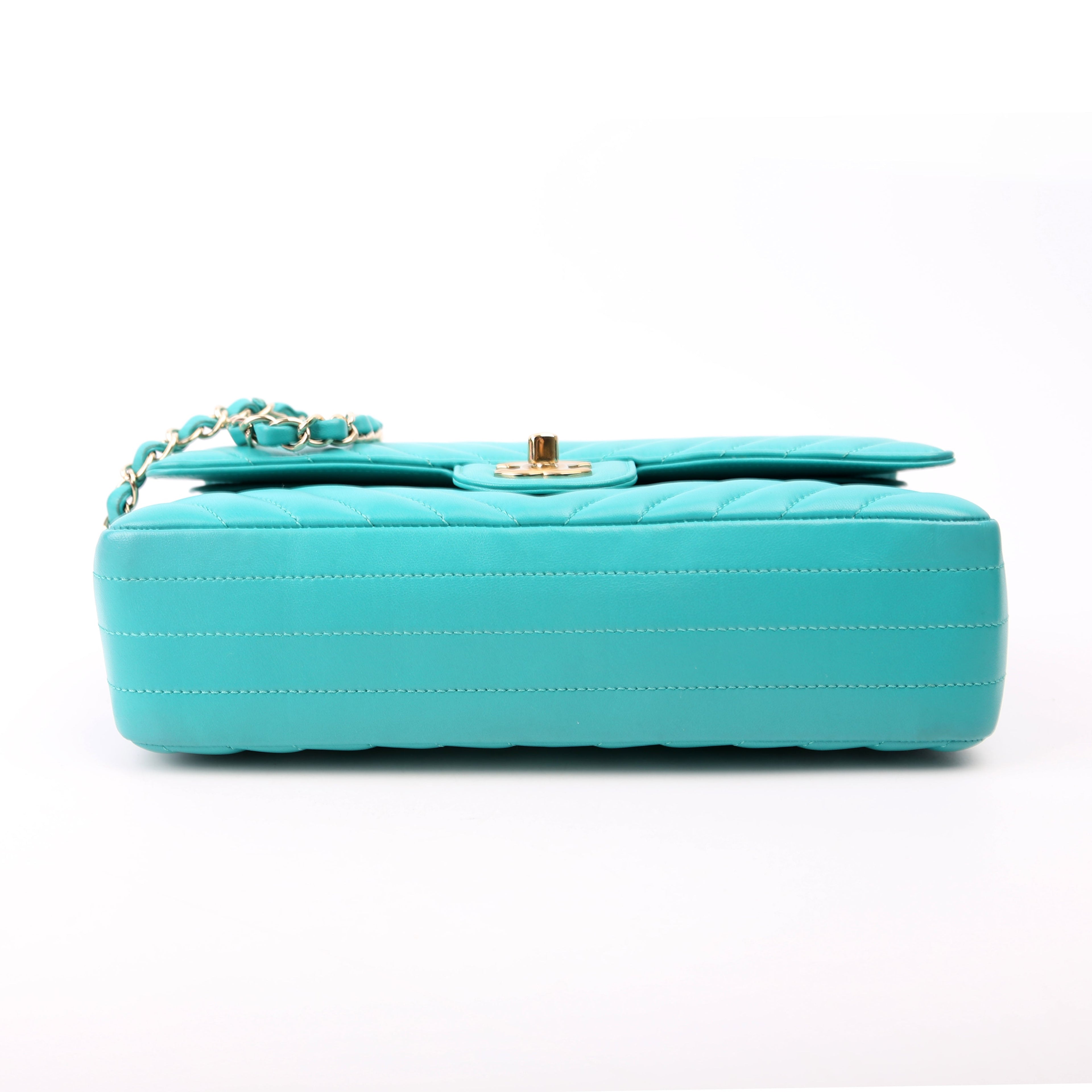 Classic Flap Medium Chevron Lambskin 23M Teal
