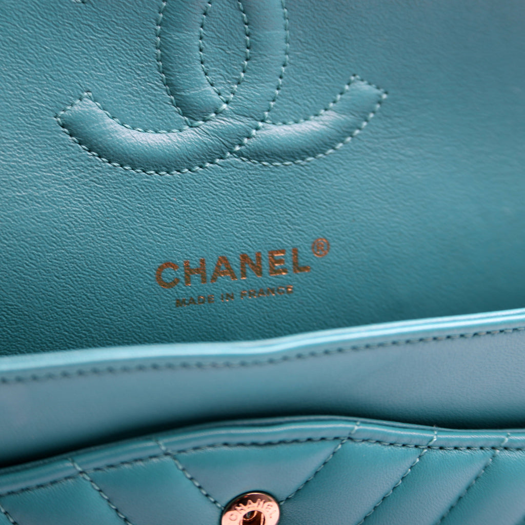 Classic Flap Medium Chevron Lambskin 23M Teal
