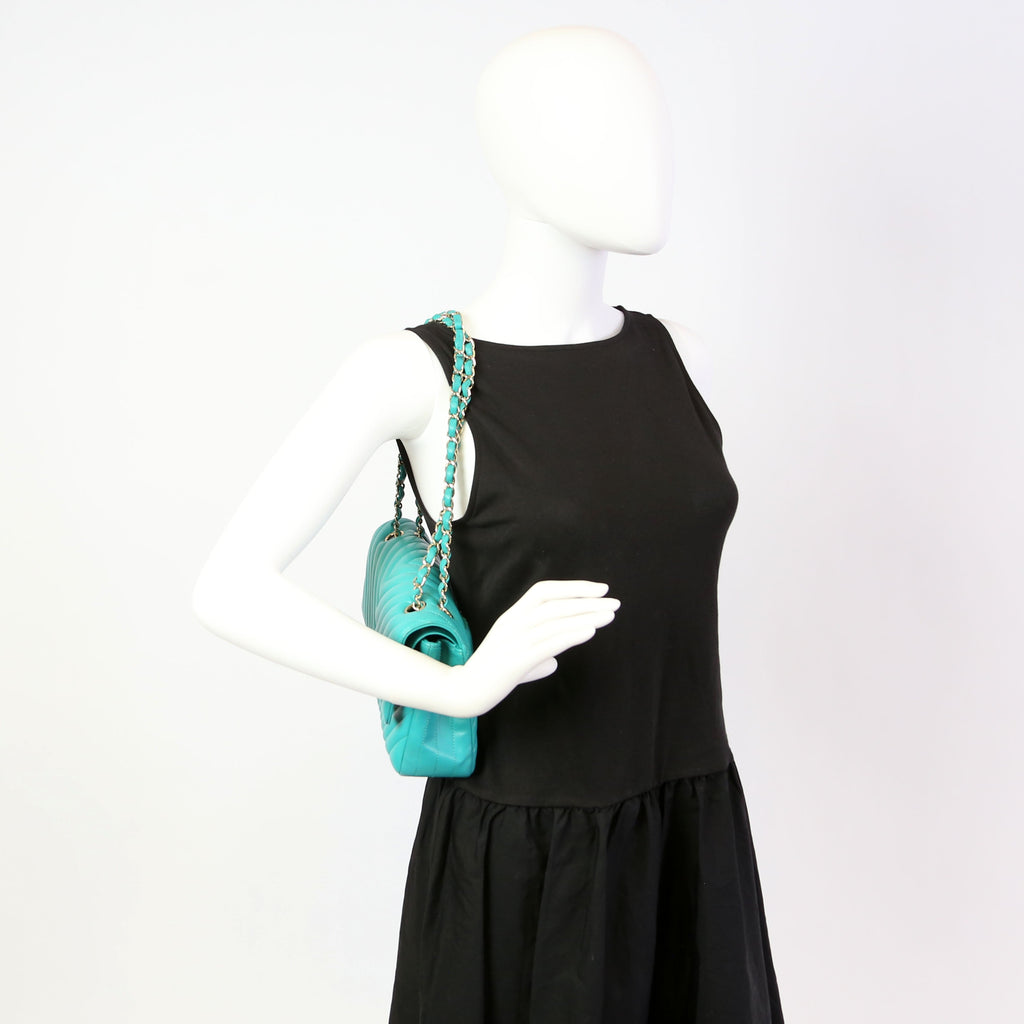 Classic Flap Medium Chevron Lambskin 23M Teal