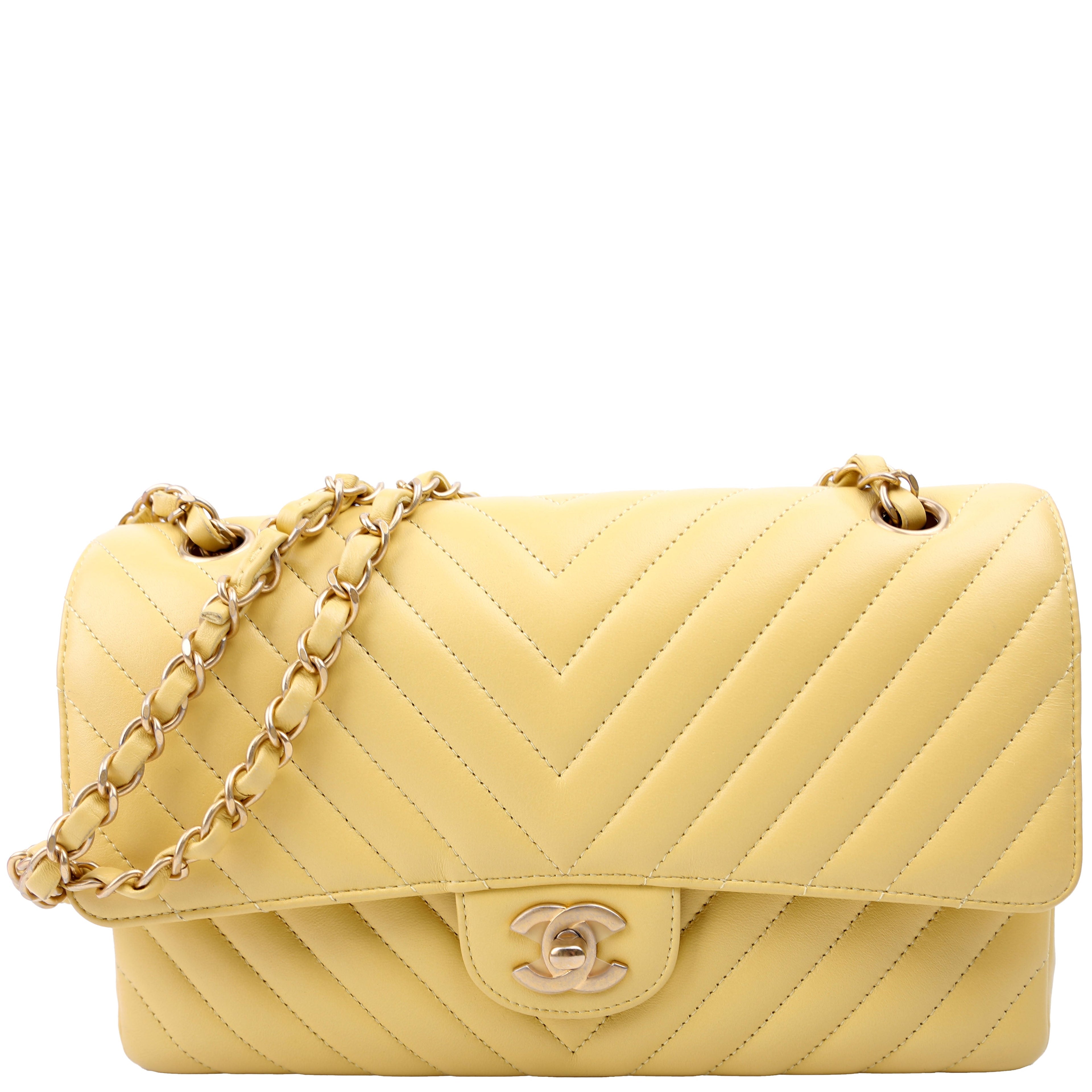 Classic Flap Medium Chevron Lambskin 28M Yellow