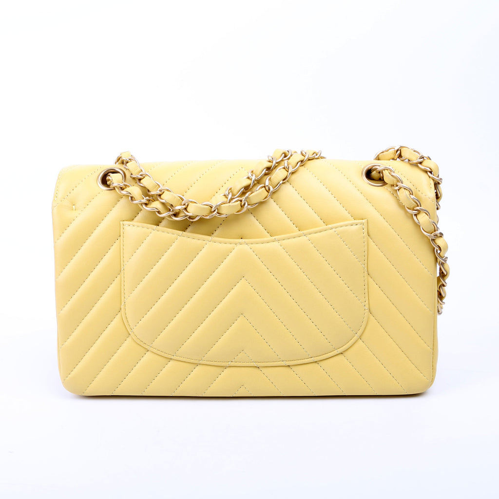 Classic Flap Medium Chevron Lambskin 28M Yellow