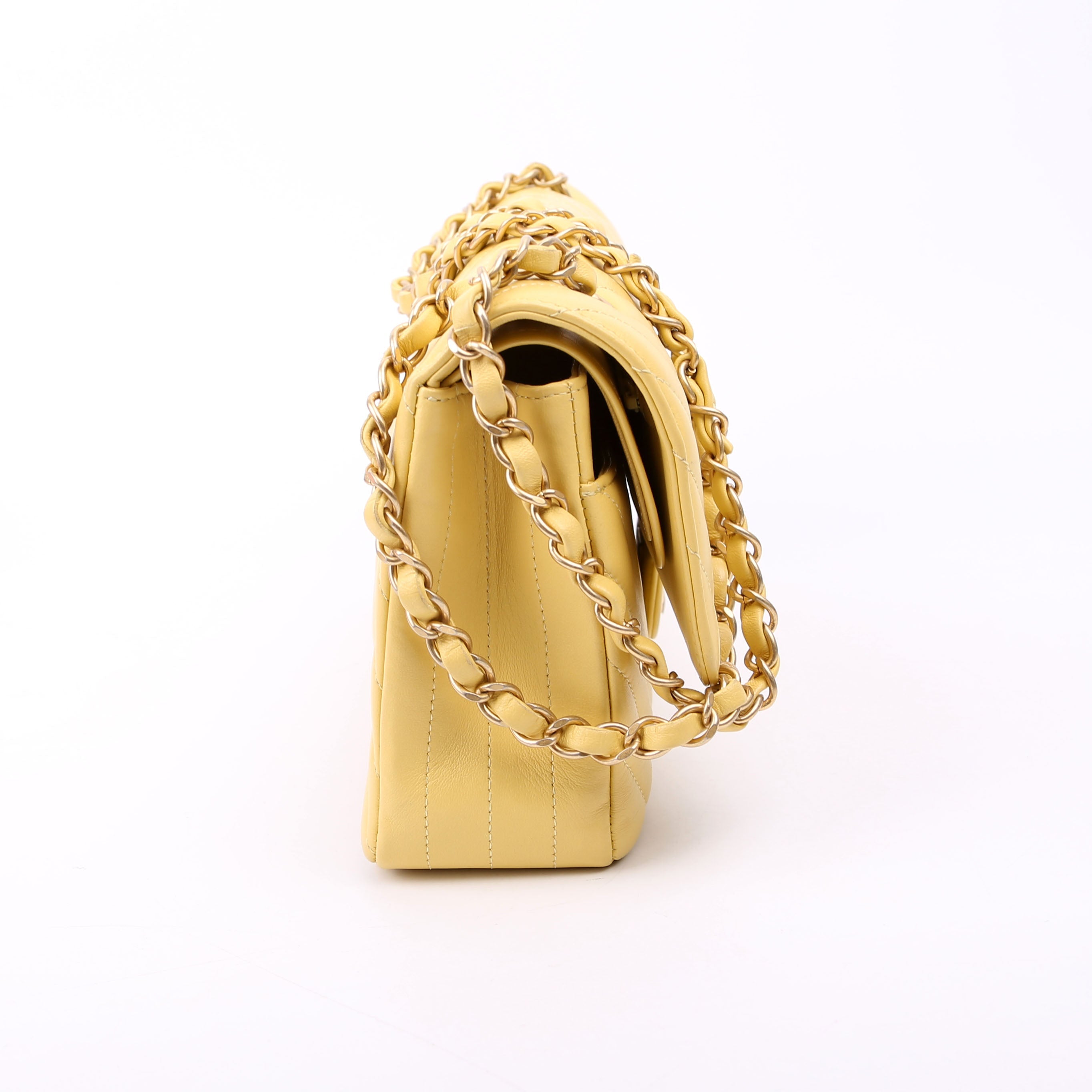 Classic Flap Medium Chevron Lambskin 28M Yellow