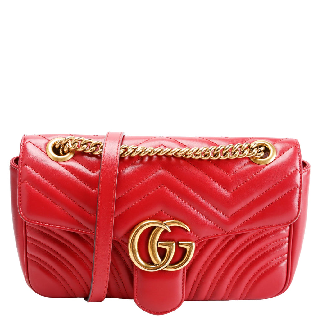 Gucci 443497 Marmont Leather Shoulder Small Flap Red