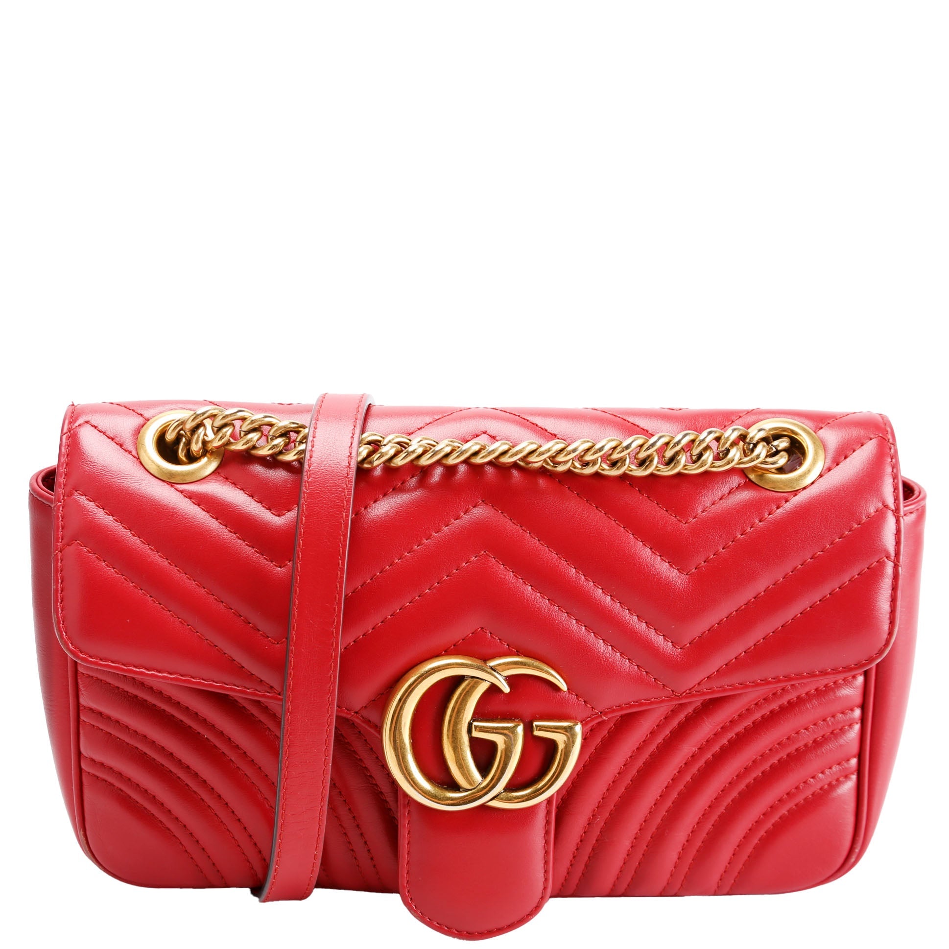 Gucci 443497 Marmont Leather Shoulder Small Flap Red