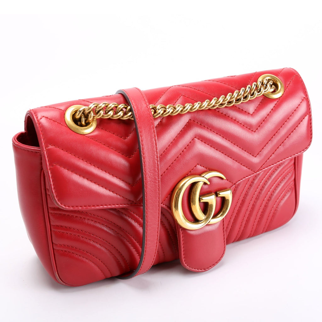Gucci 443497 Marmont Leather Shoulder Small Flap Red