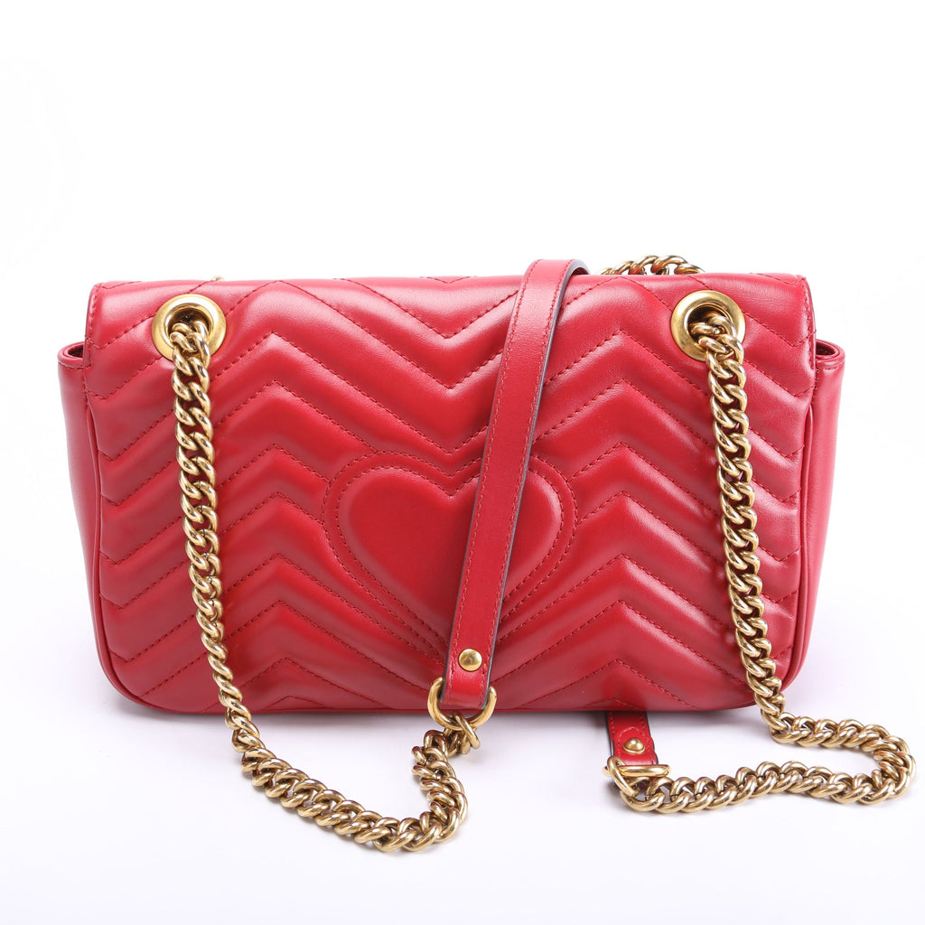 Gucci 443497 Marmont Leather Shoulder Small Flap Red