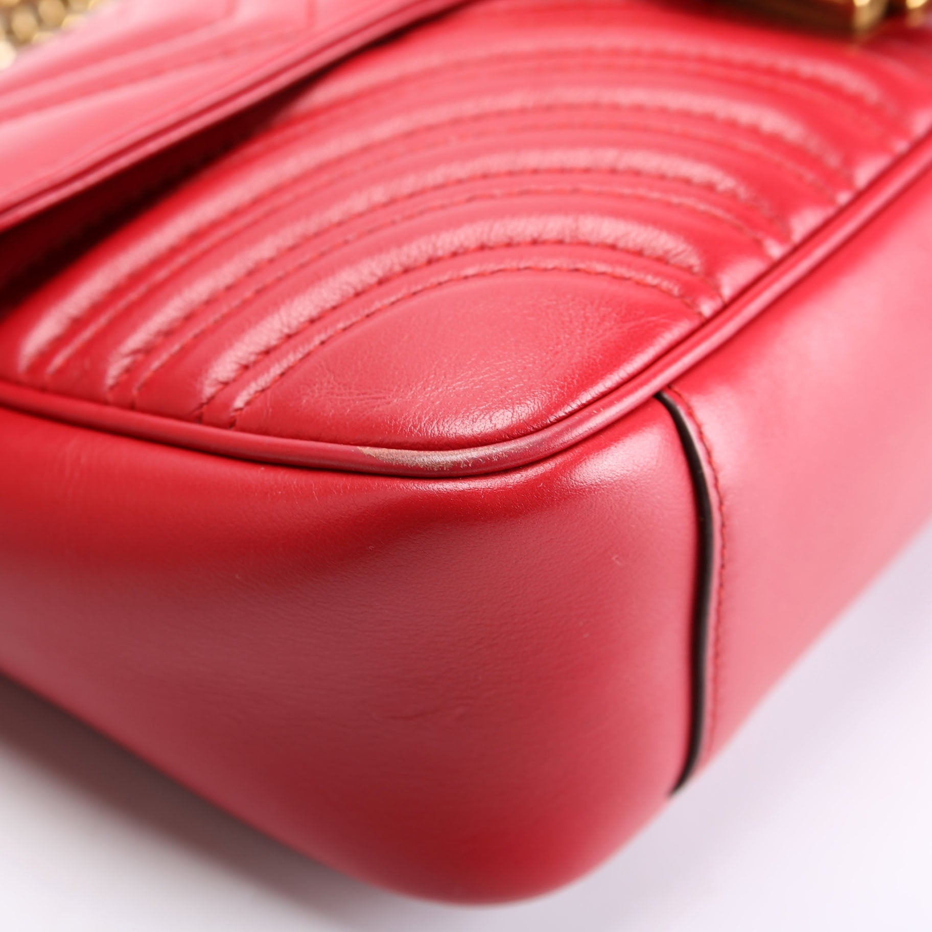 Gucci 443497 Marmont Leather Shoulder Small Flap Red
