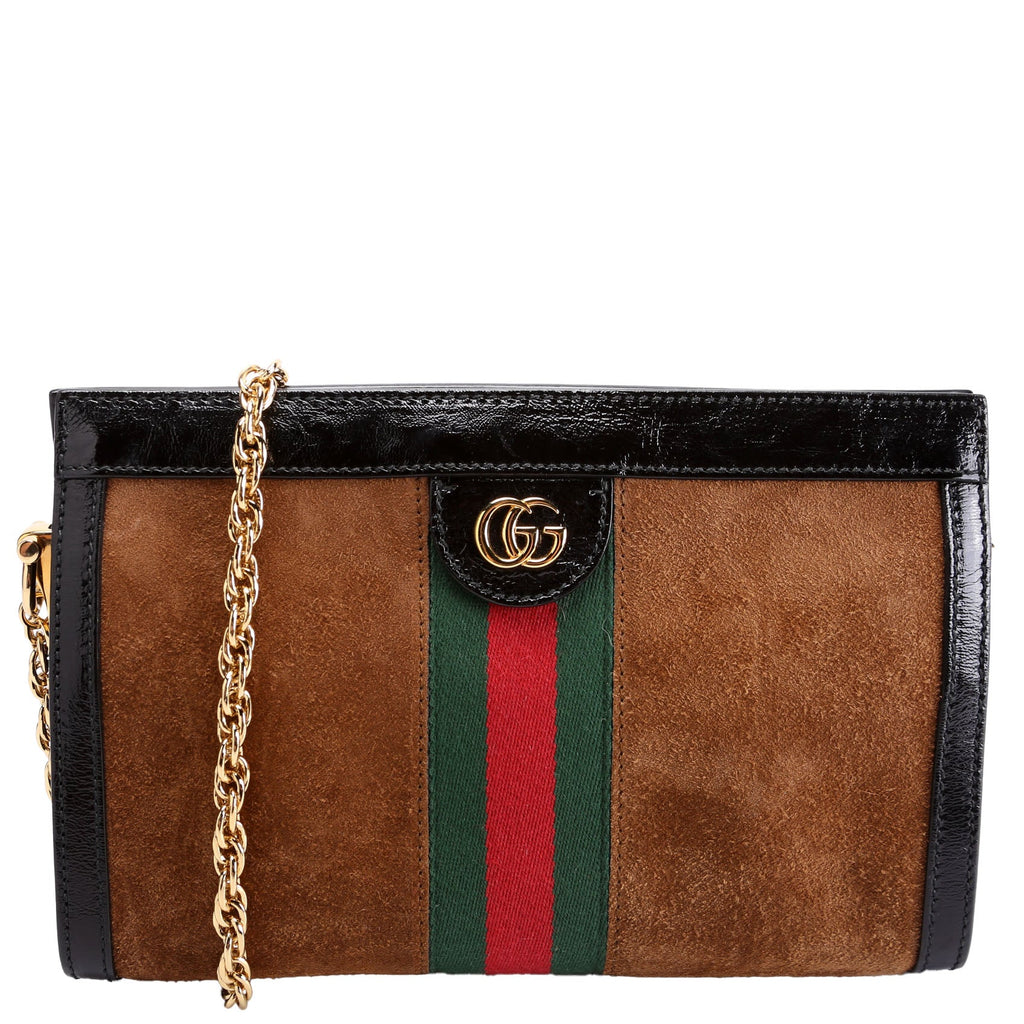 503877 Ophidia Suede Shoulder Small Brown/Black