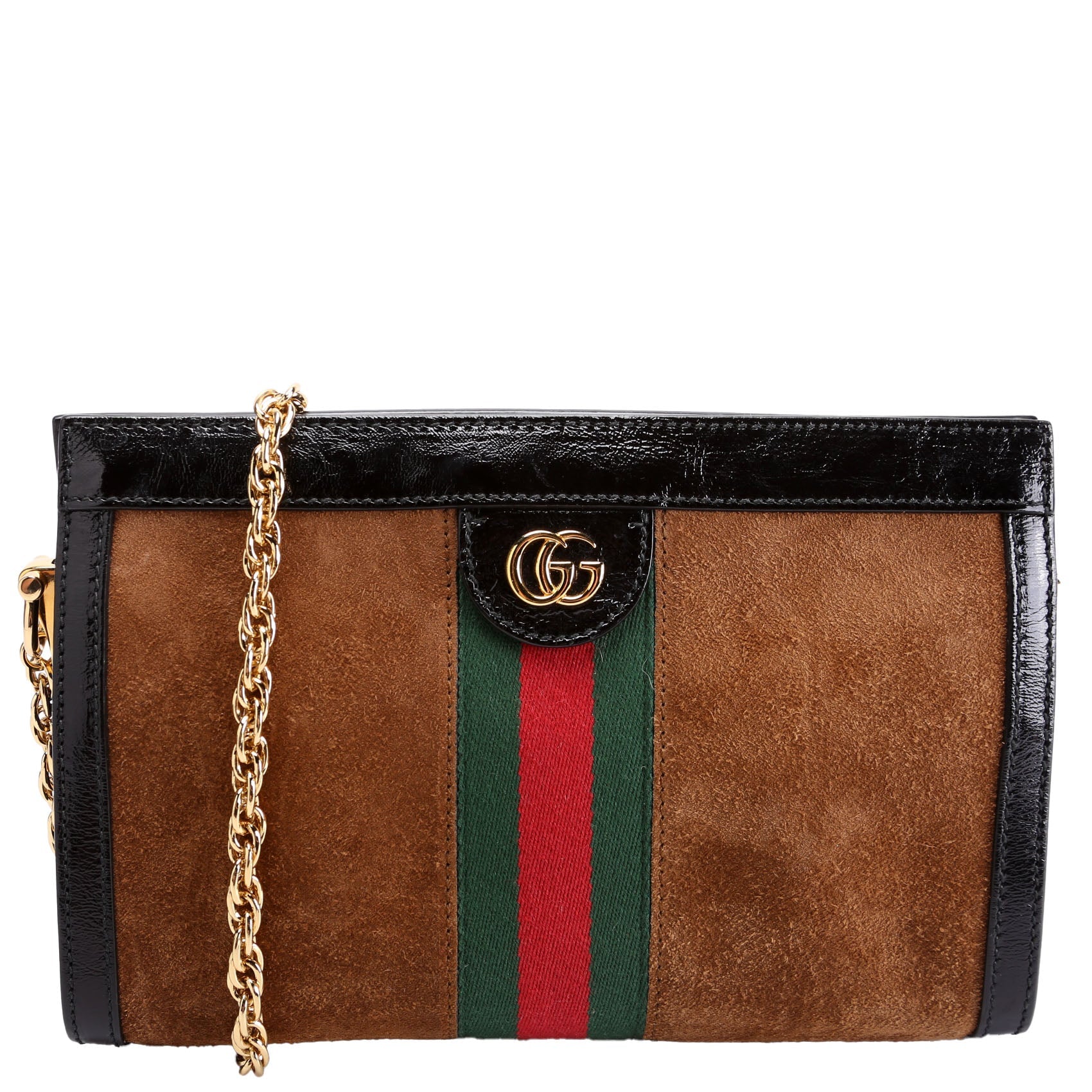 503877 Ophidia Suede Shoulder Small Brown/Black