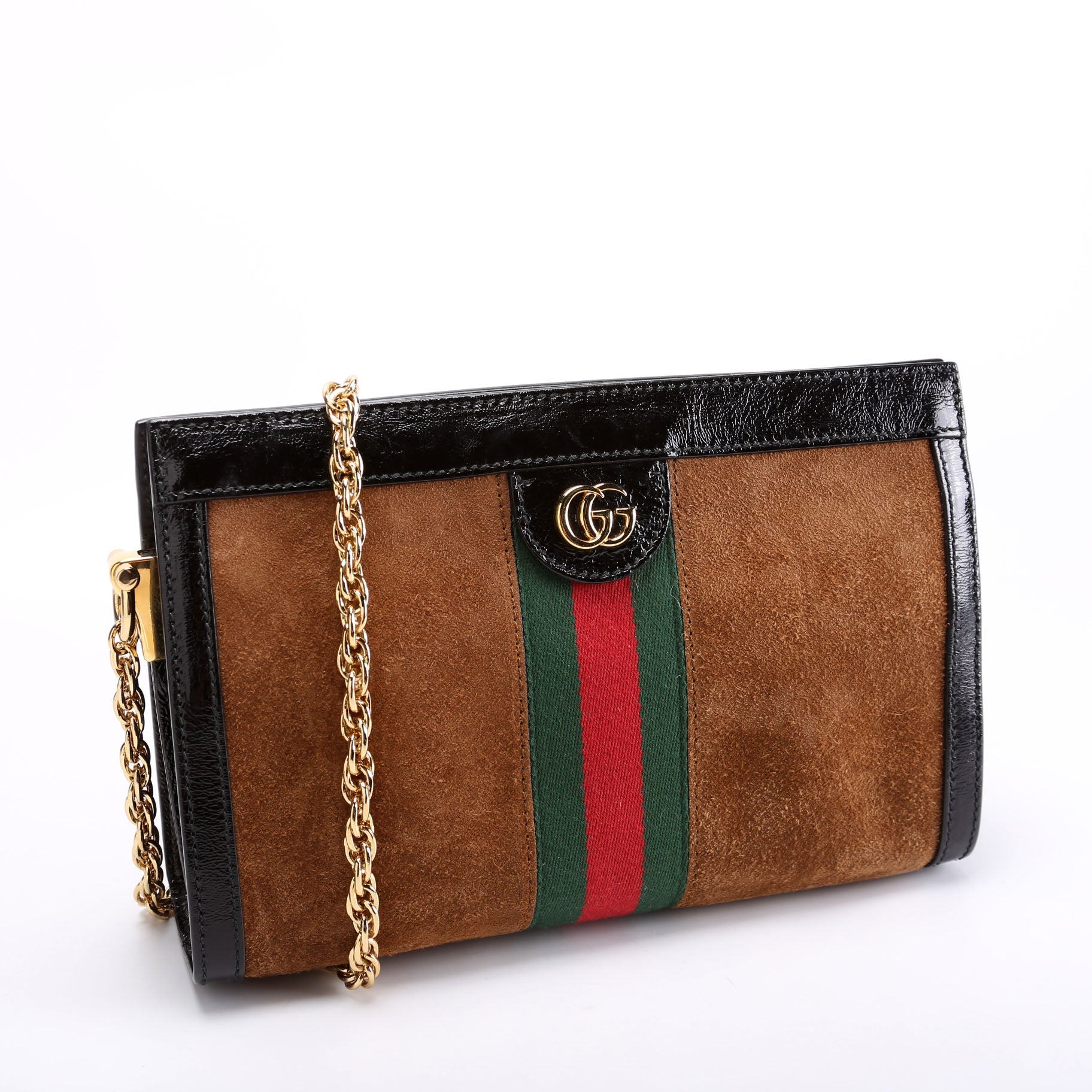503877 Ophidia Suede Shoulder Small Brown/Black