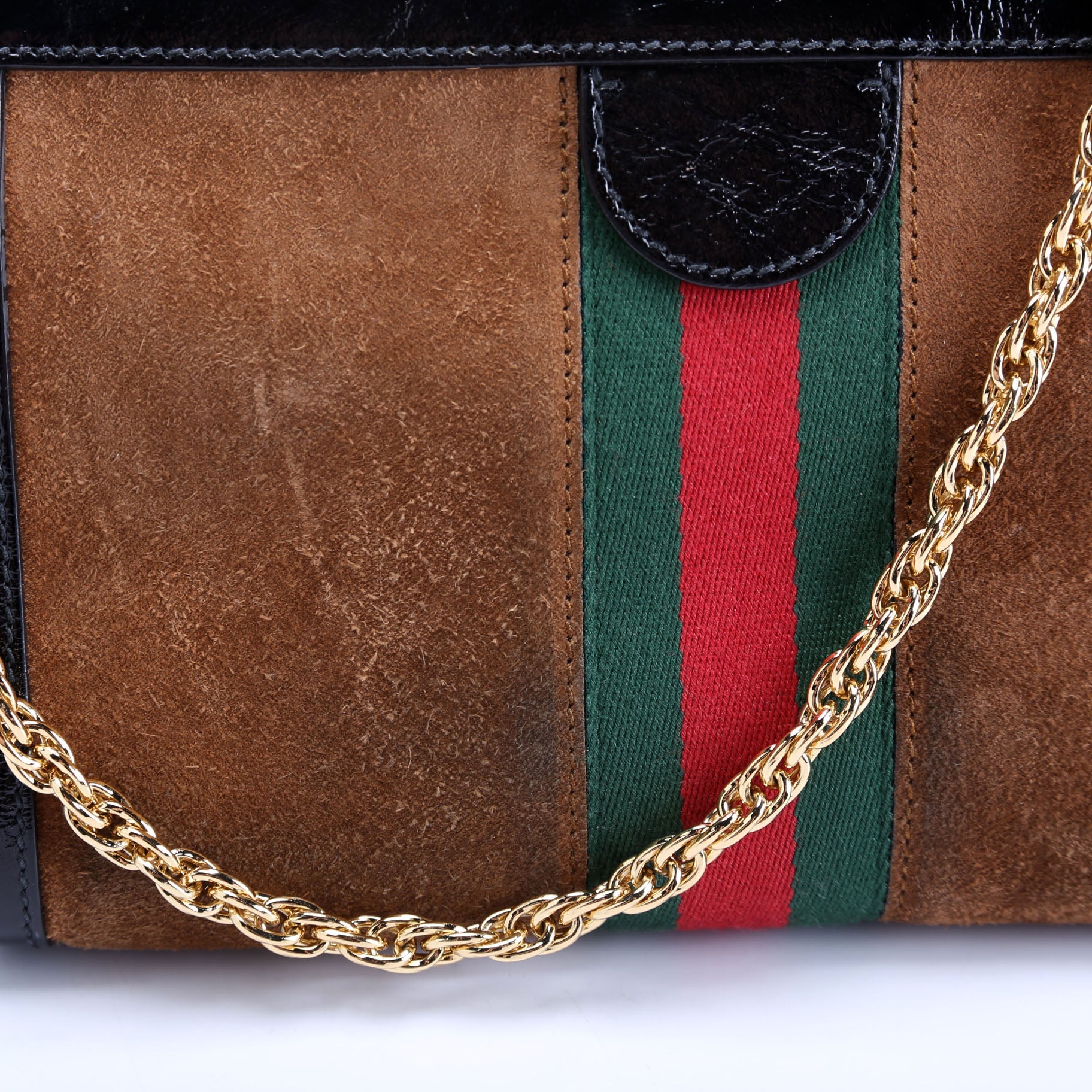 503877 Ophidia Suede Shoulder Small Brown/Black