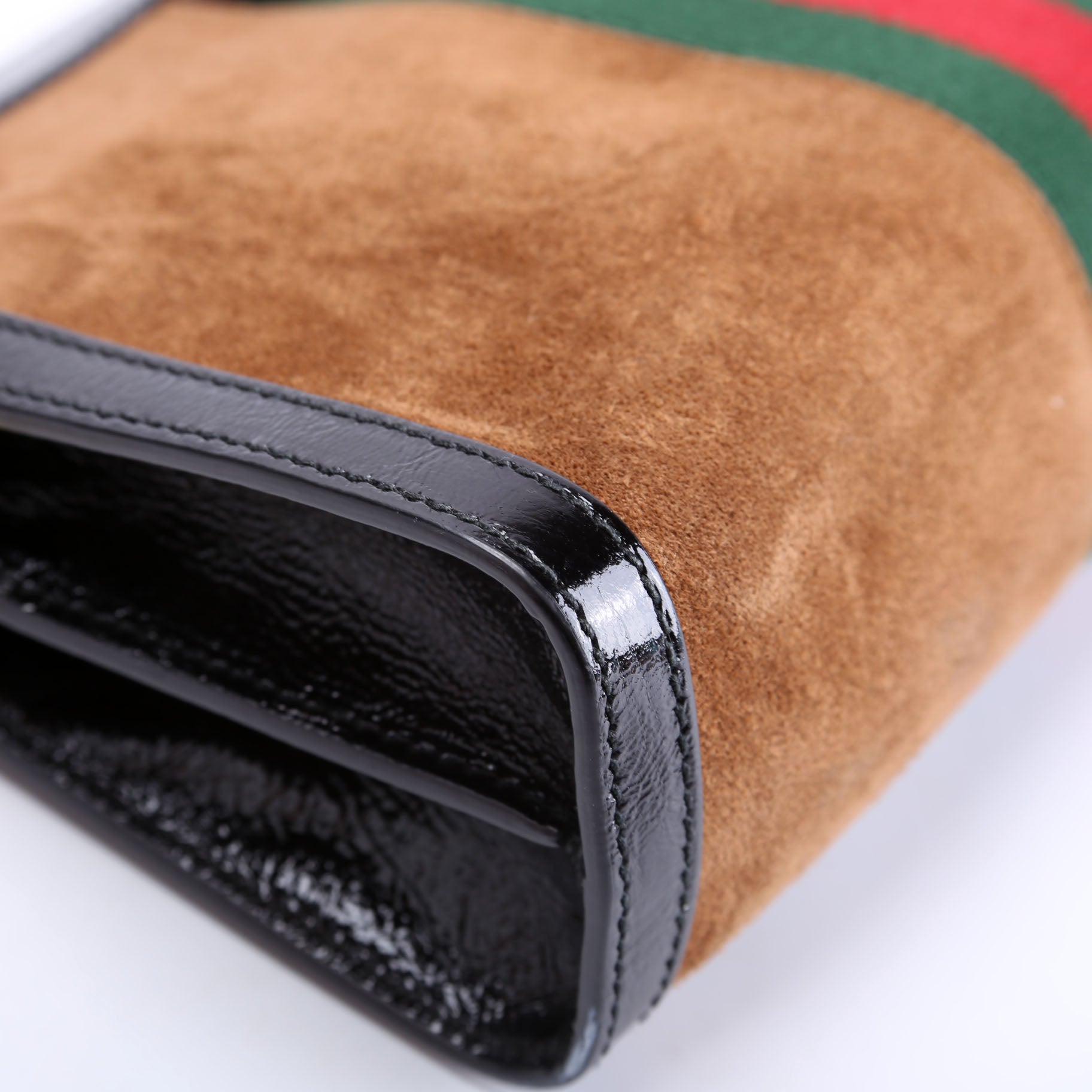503877 Ophidia Suede Shoulder Small Brown/Black