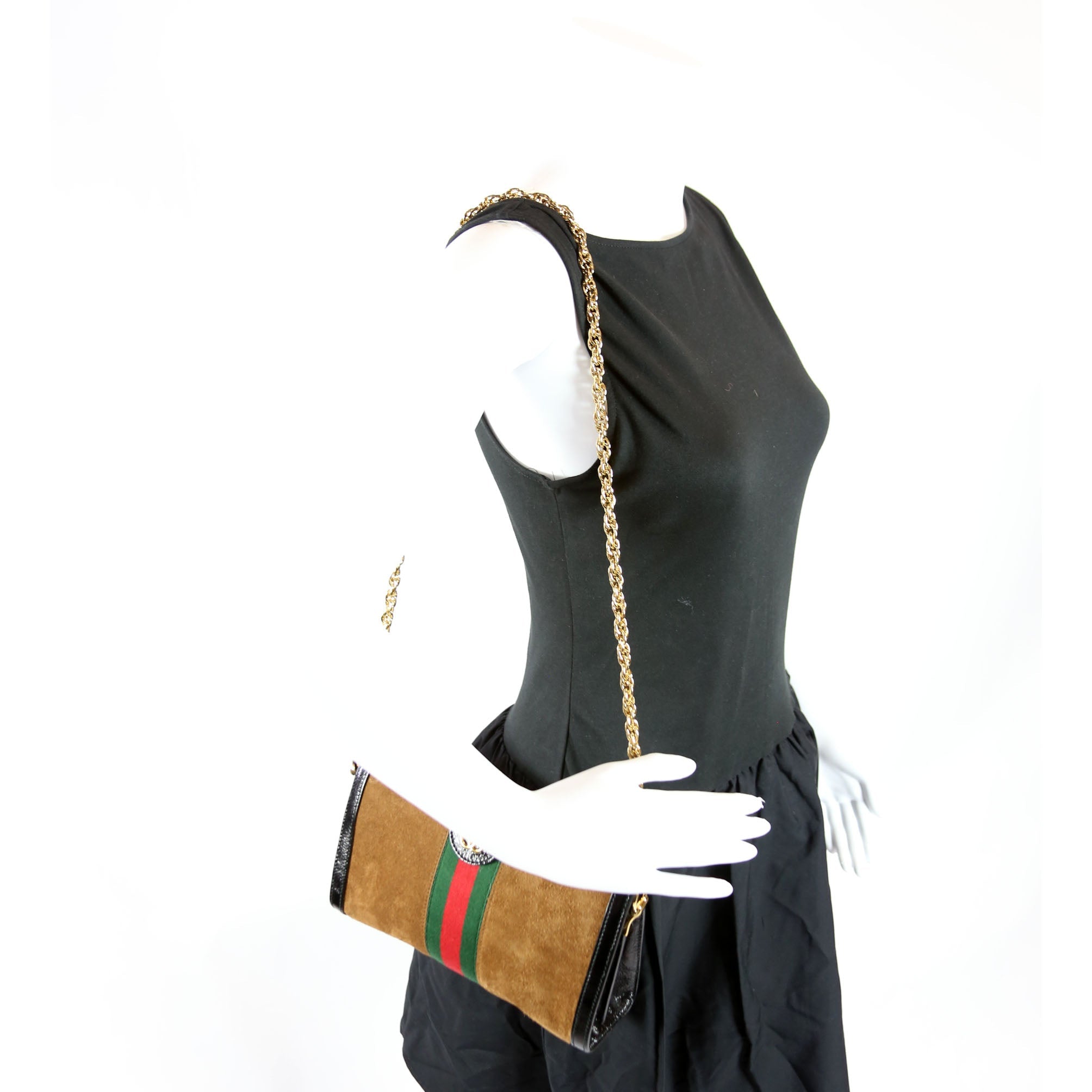 503877 Ophidia Suede Shoulder Small Brown/Black