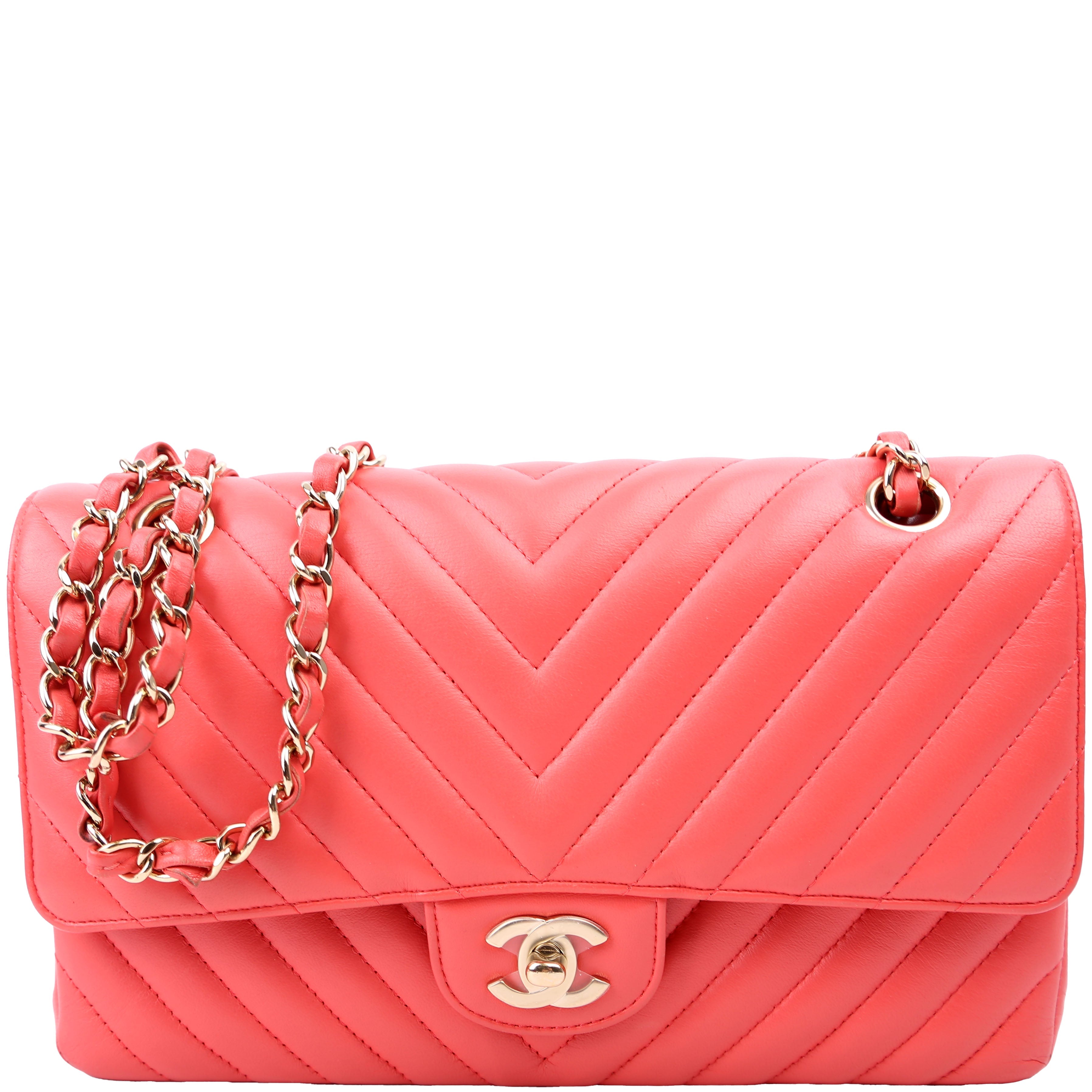 Classic Flap Medium Chevron Lambskin 27M Salmon