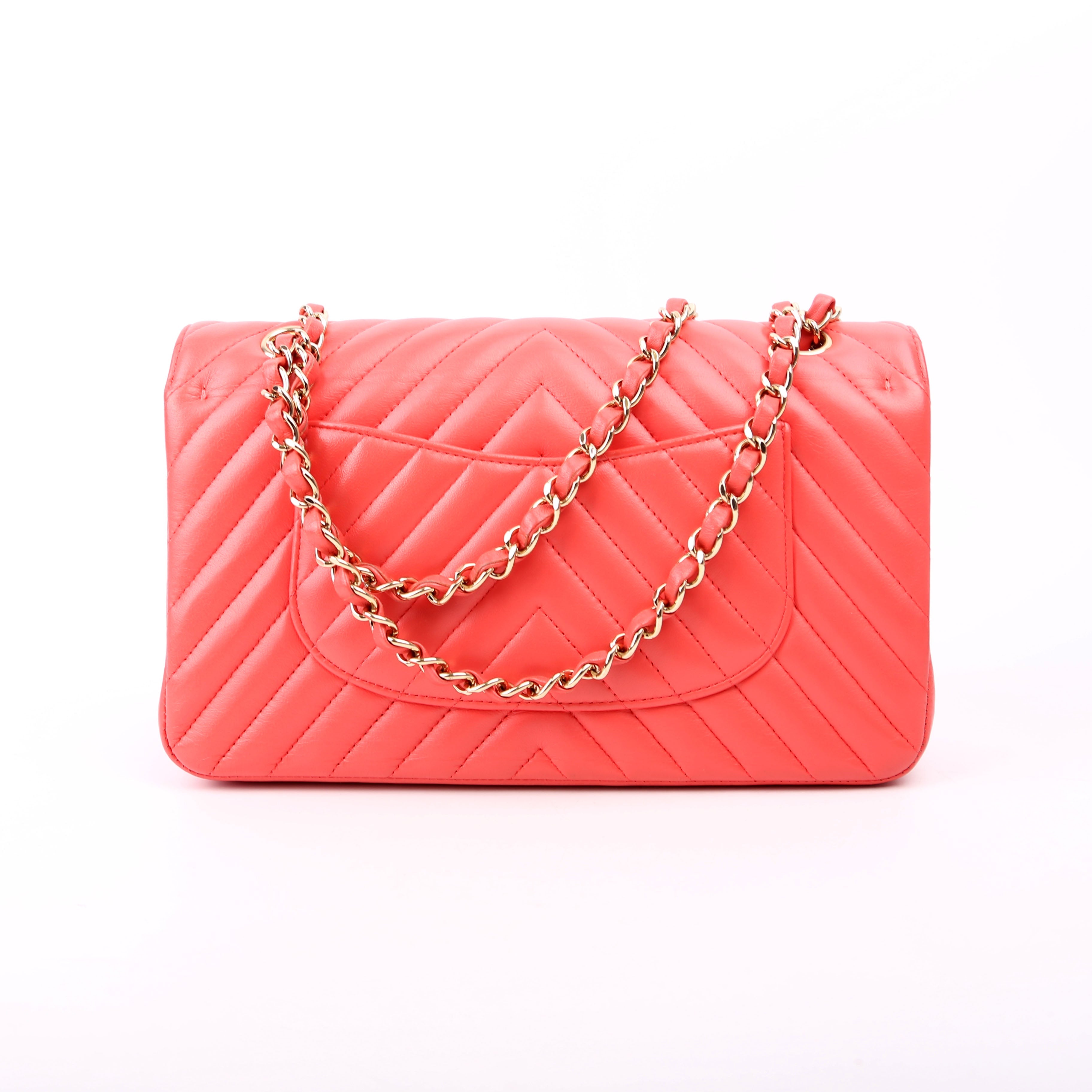 Classic Flap Medium Chevron Lambskin 27M Salmon