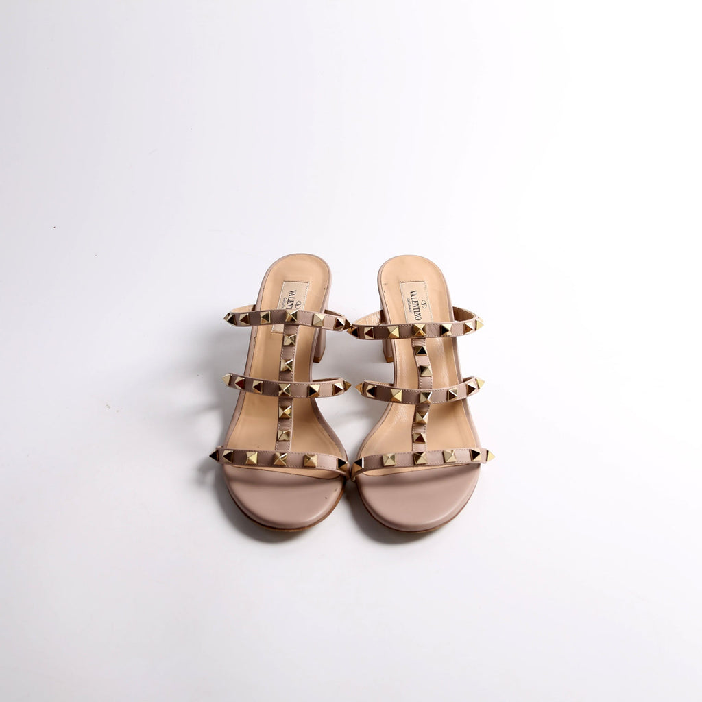 Rockstud Block Heels Size 38.5 Nude